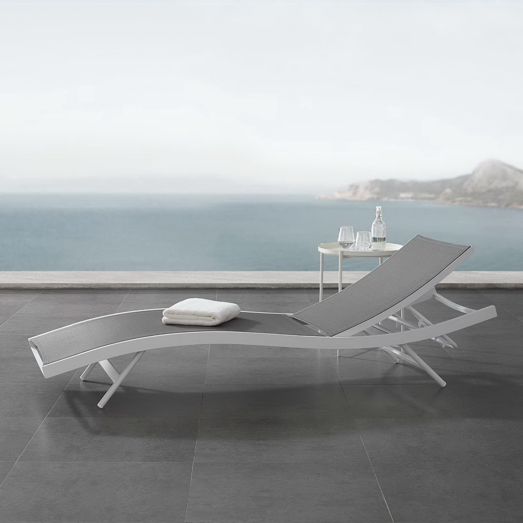 Glimpse Outdoor Patio Mesh Chaise Lounge Chair, White Gray