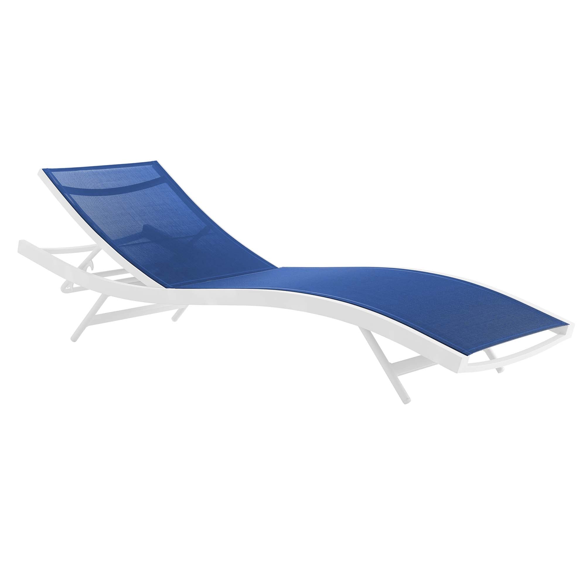 Glimpse Outdoor Patio Mesh Chaise Lounge Chair, White Navy