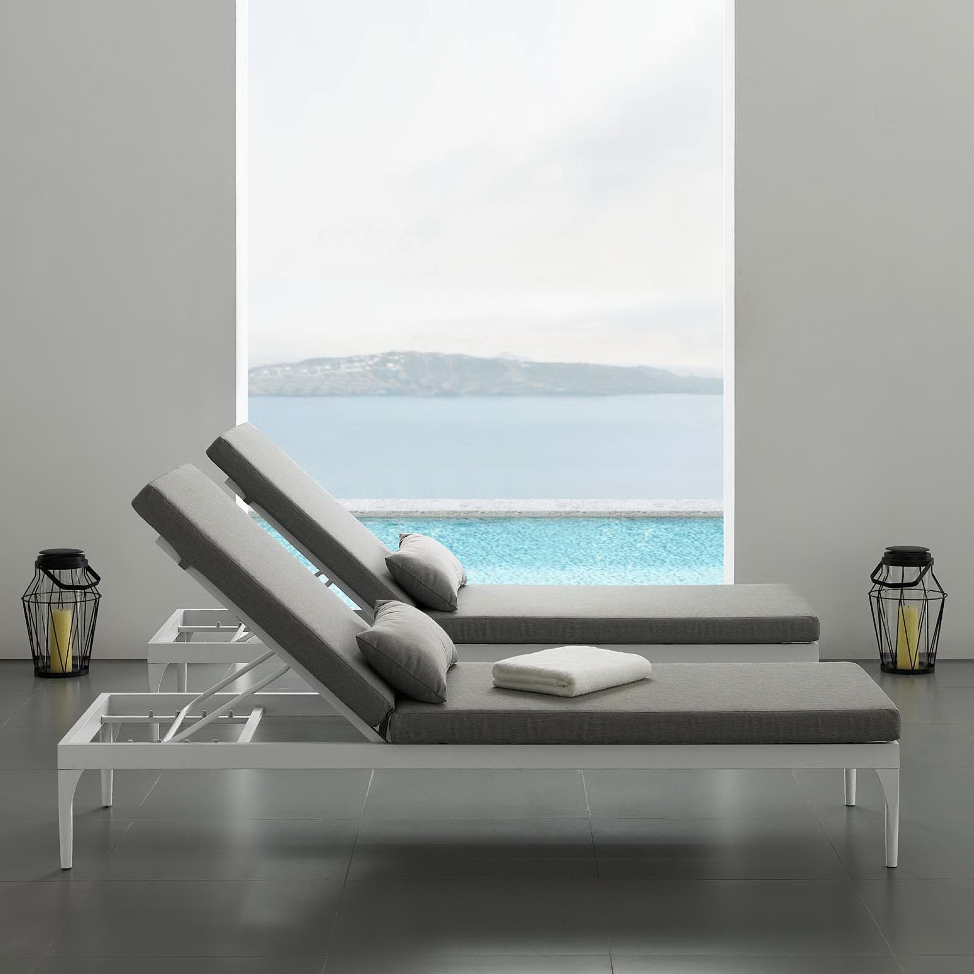 Perspective Cushion Outdoor Patio Chaise Lounge Chair, White Gray