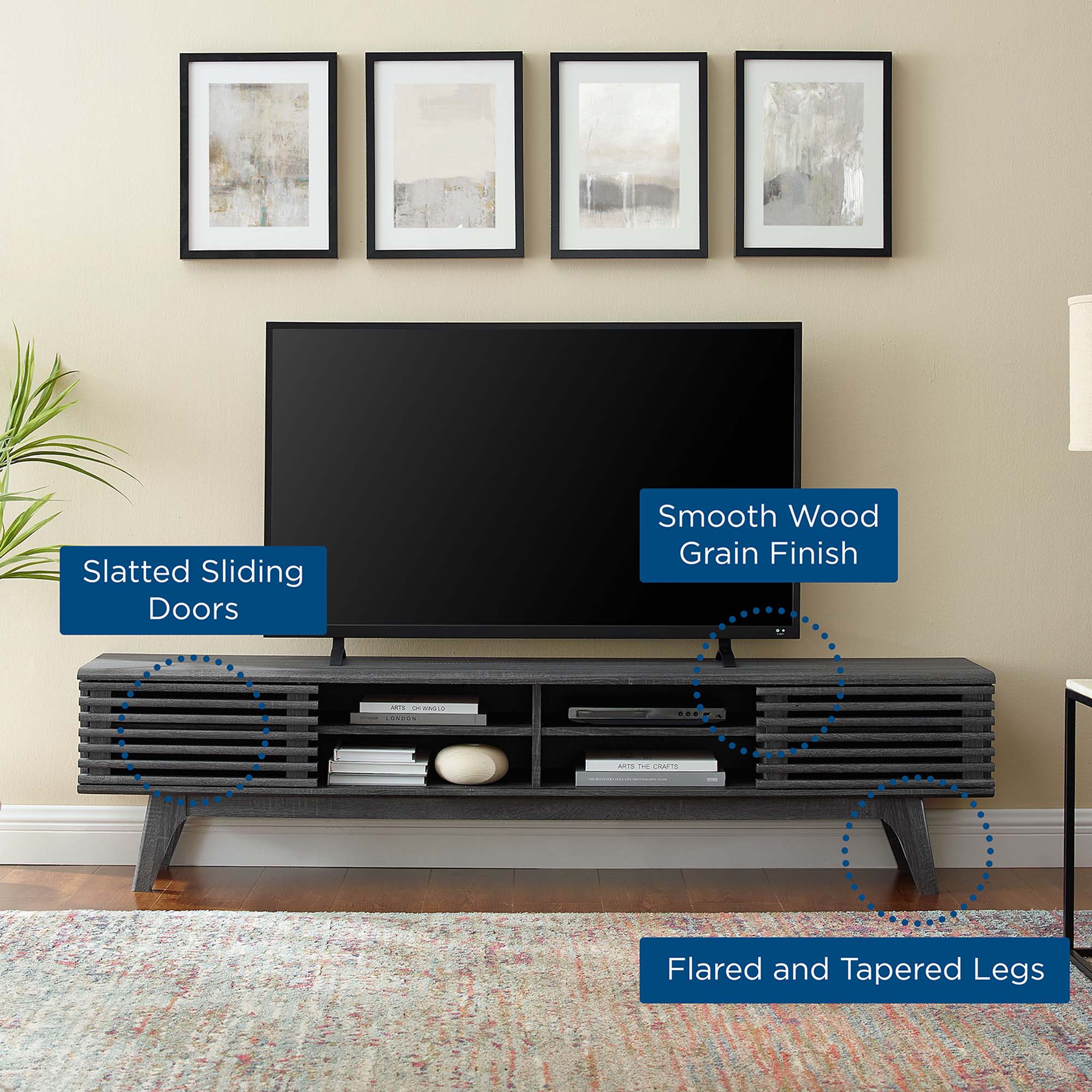 Render 70" Entertainment Center TV Stand, Charcoal