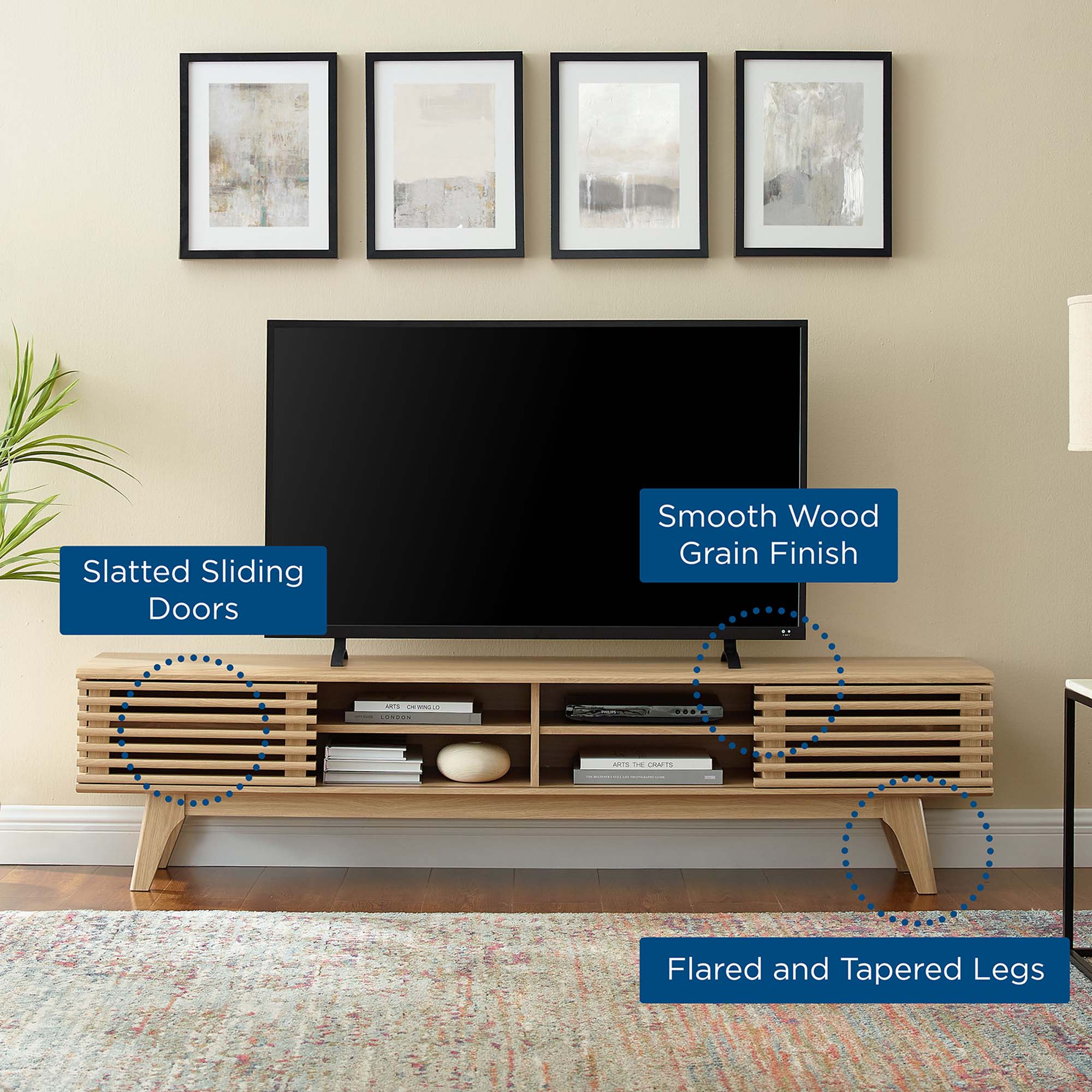 Render 70" Entertainment Center TV Stand, Oak