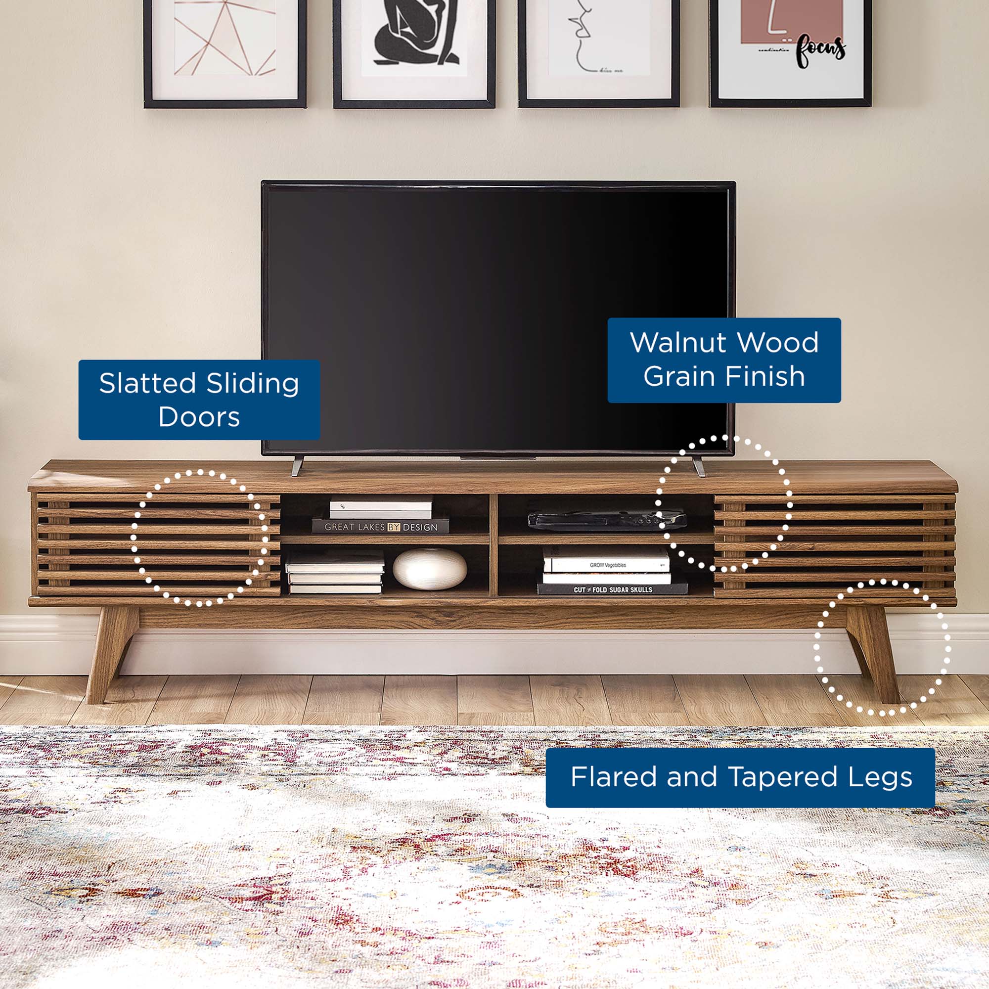 Render 70" Entertainment Center TV Stand, Walnut Walnut