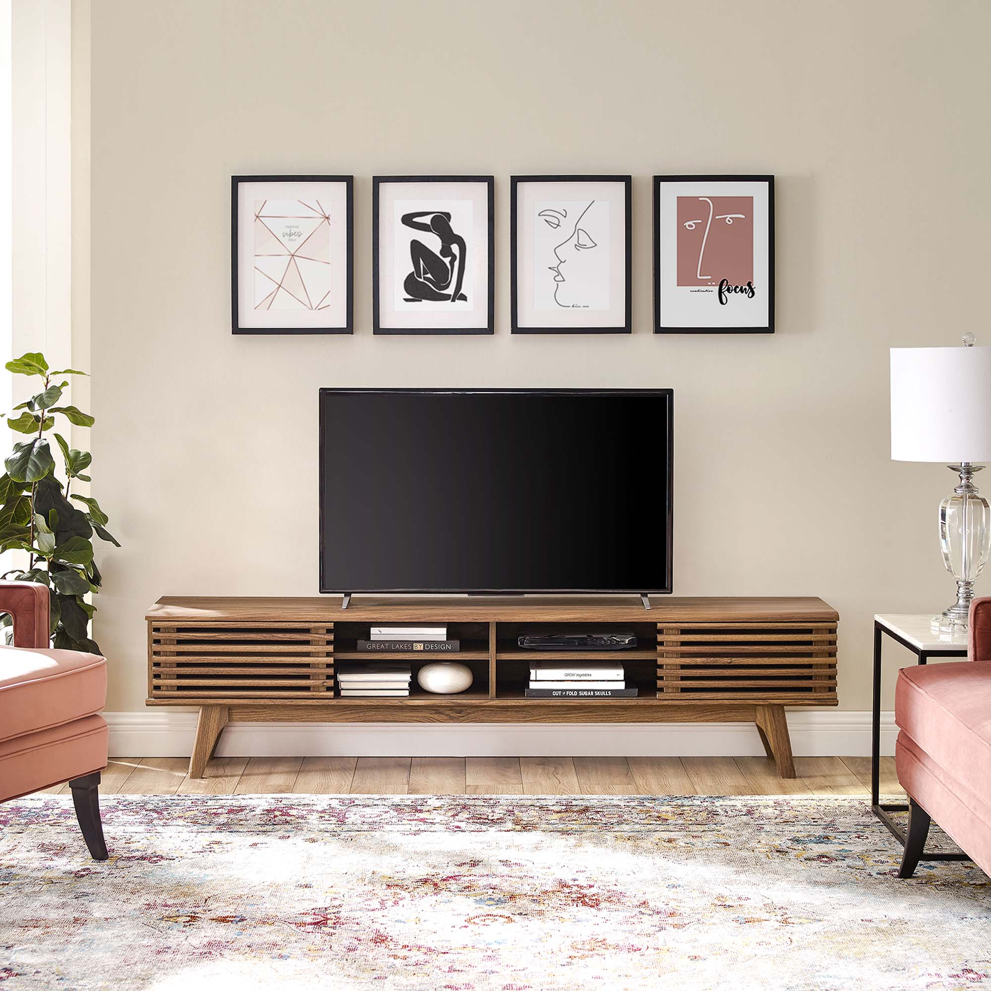Render 70" Entertainment Center TV Stand, Walnut Walnut