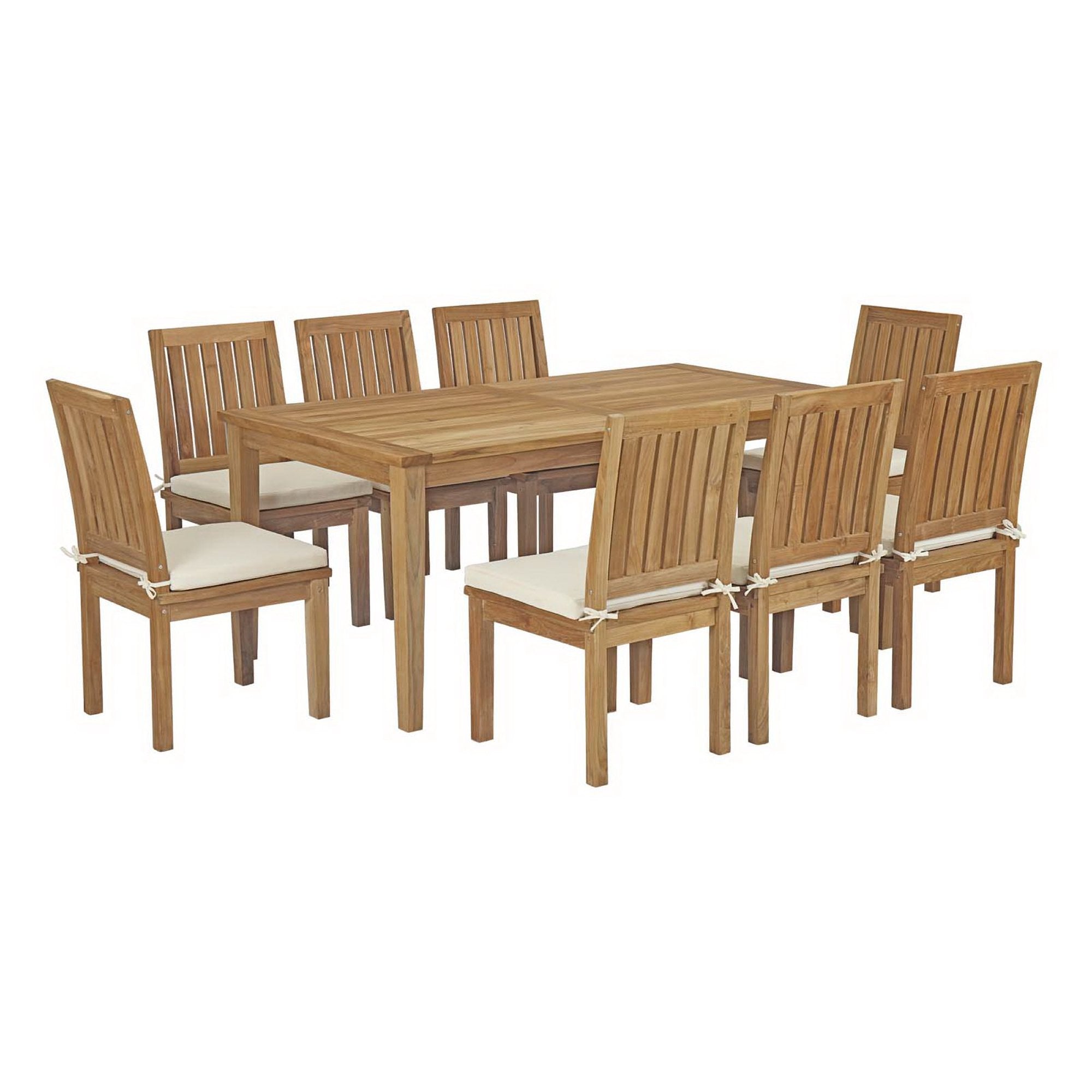 Marina 9 Piece Outdoor Patio Teak Dining Set, Natural White