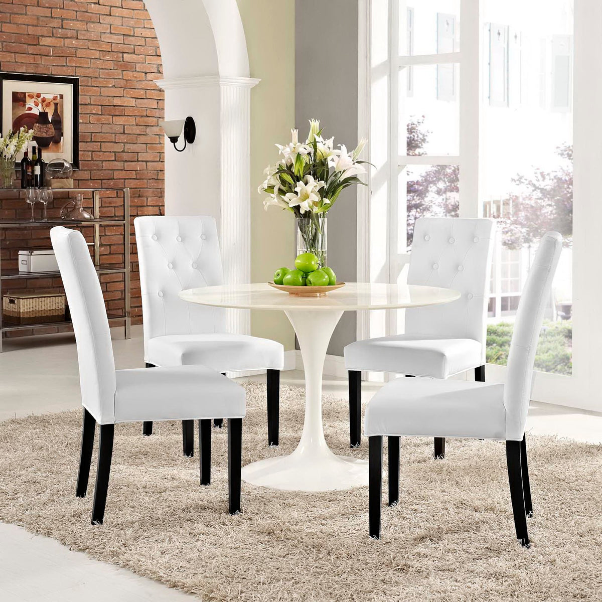 Confer Vinyl Dining Side Chair Set of 4, White
