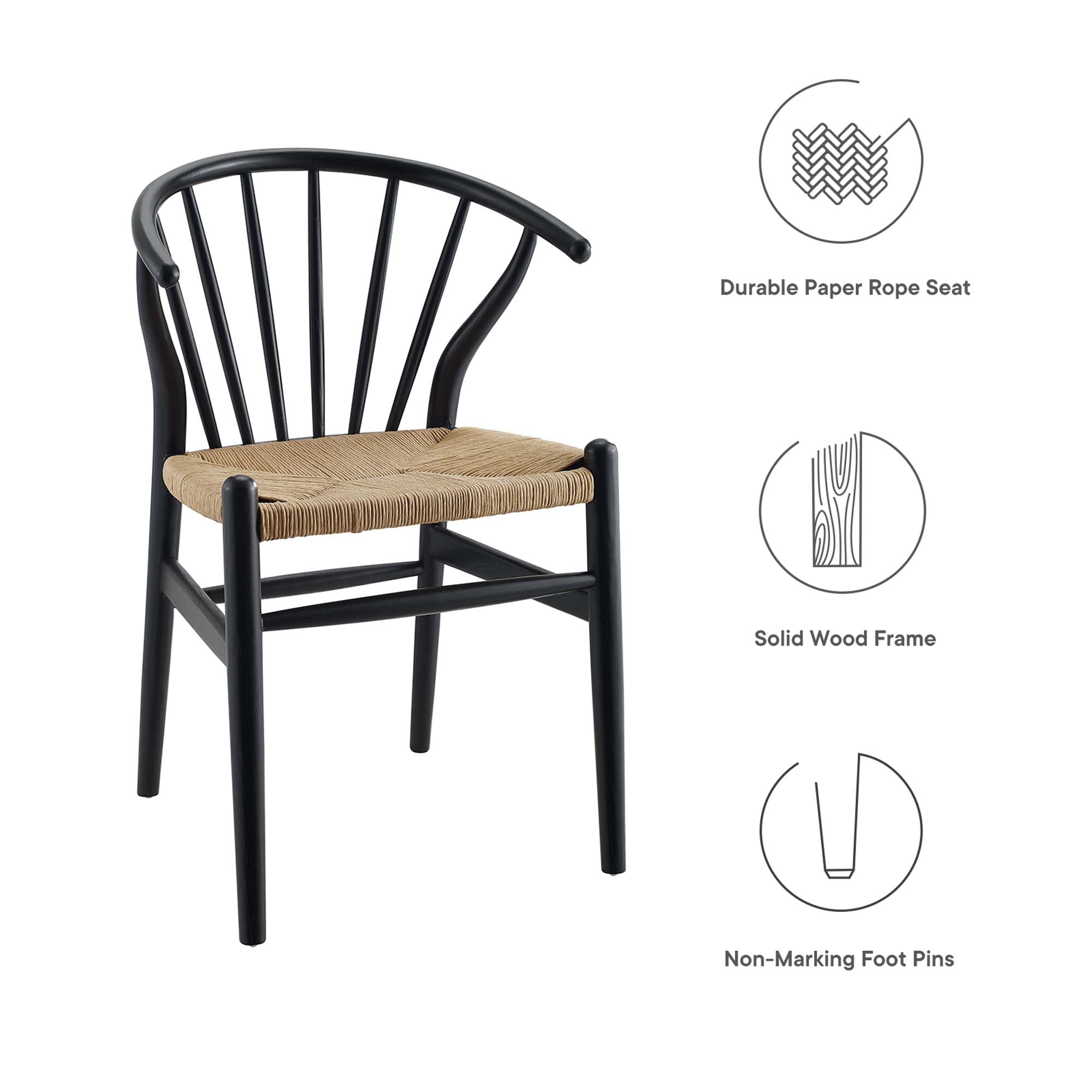 Flourish Spindle Wood Dining Side Chair, Black