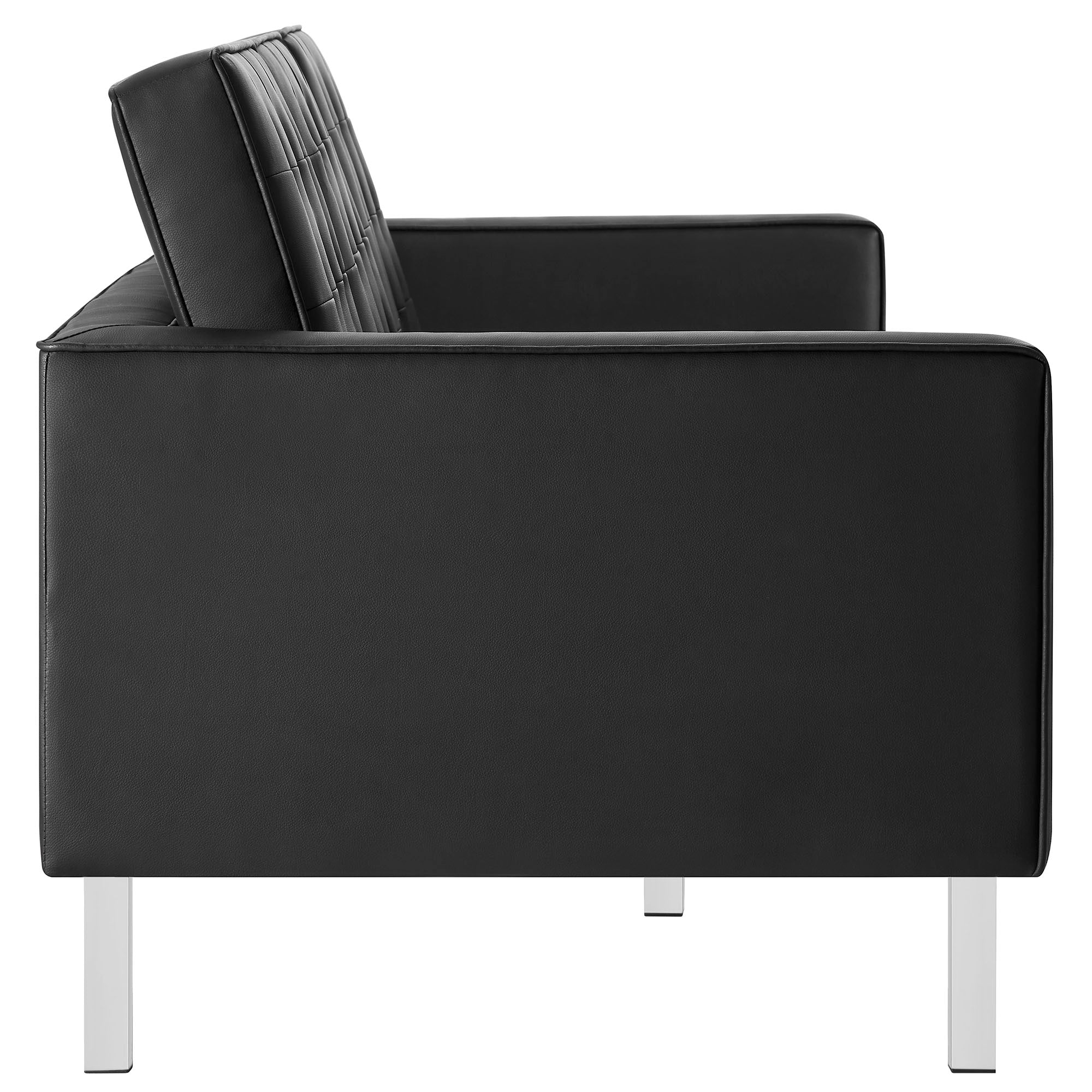 Loft Tufted Vegan Leather Sofa, Silver Black