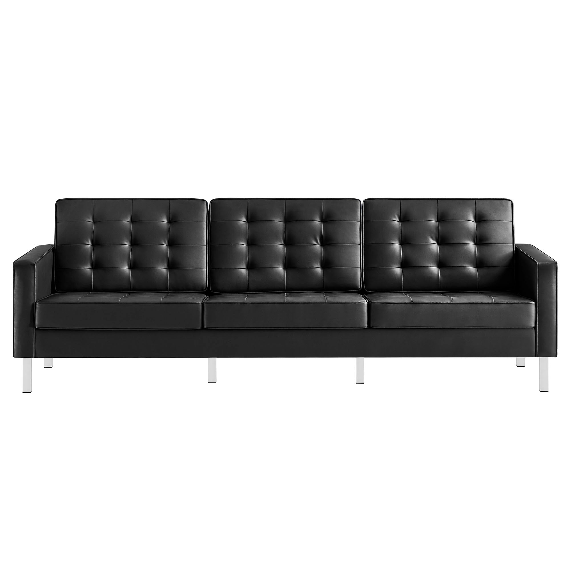 Loft Tufted Vegan Leather Sofa, Silver Black