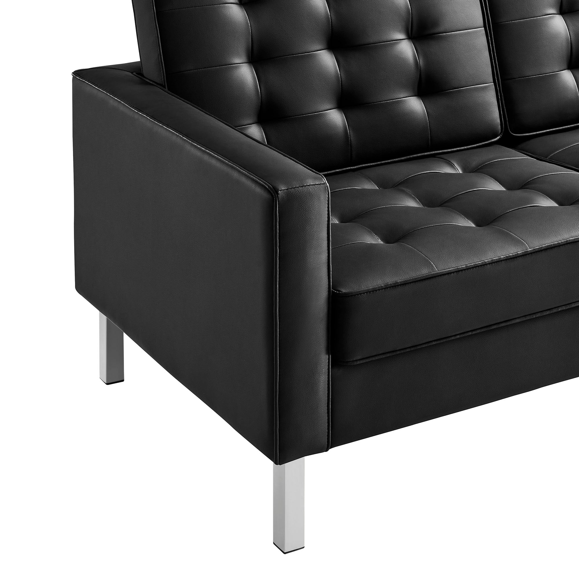 Loft Tufted Vegan Leather Sofa, Silver Black