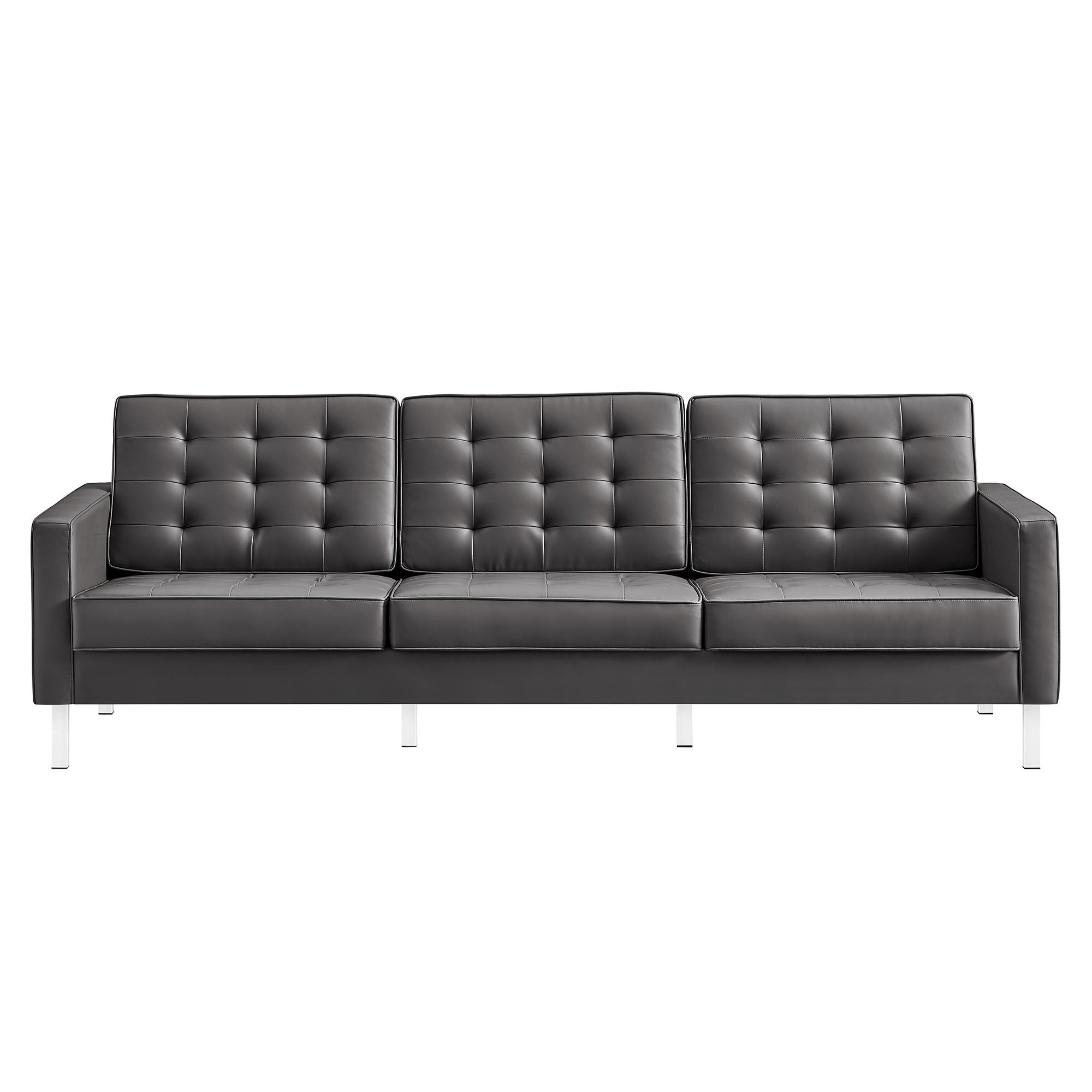 Loft Tufted Vegan Leather Sofa, Silver Gray
