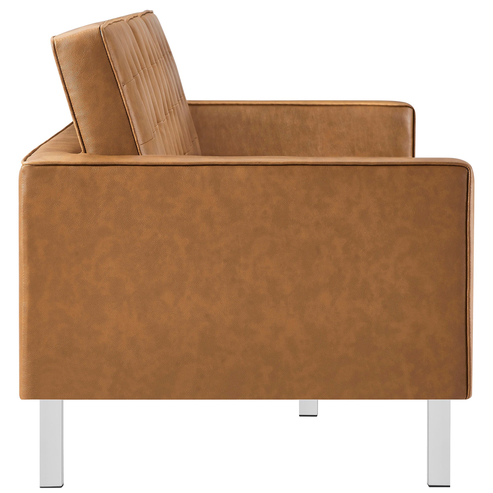 Loft Tufted Vegan Leather Sofa, Silver Tan