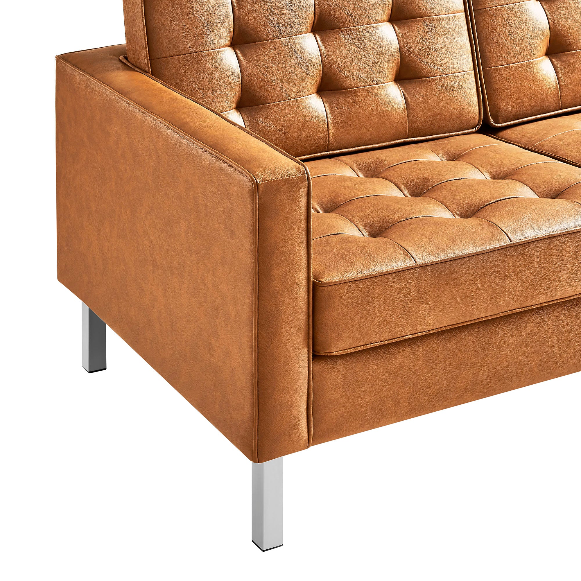 Loft Tufted Vegan Leather Sofa, Silver Tan