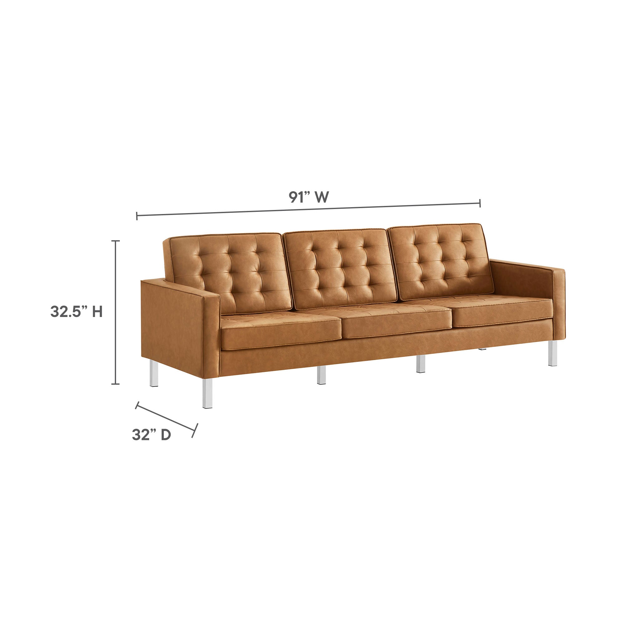 Loft Tufted Vegan Leather Sofa, Silver Tan