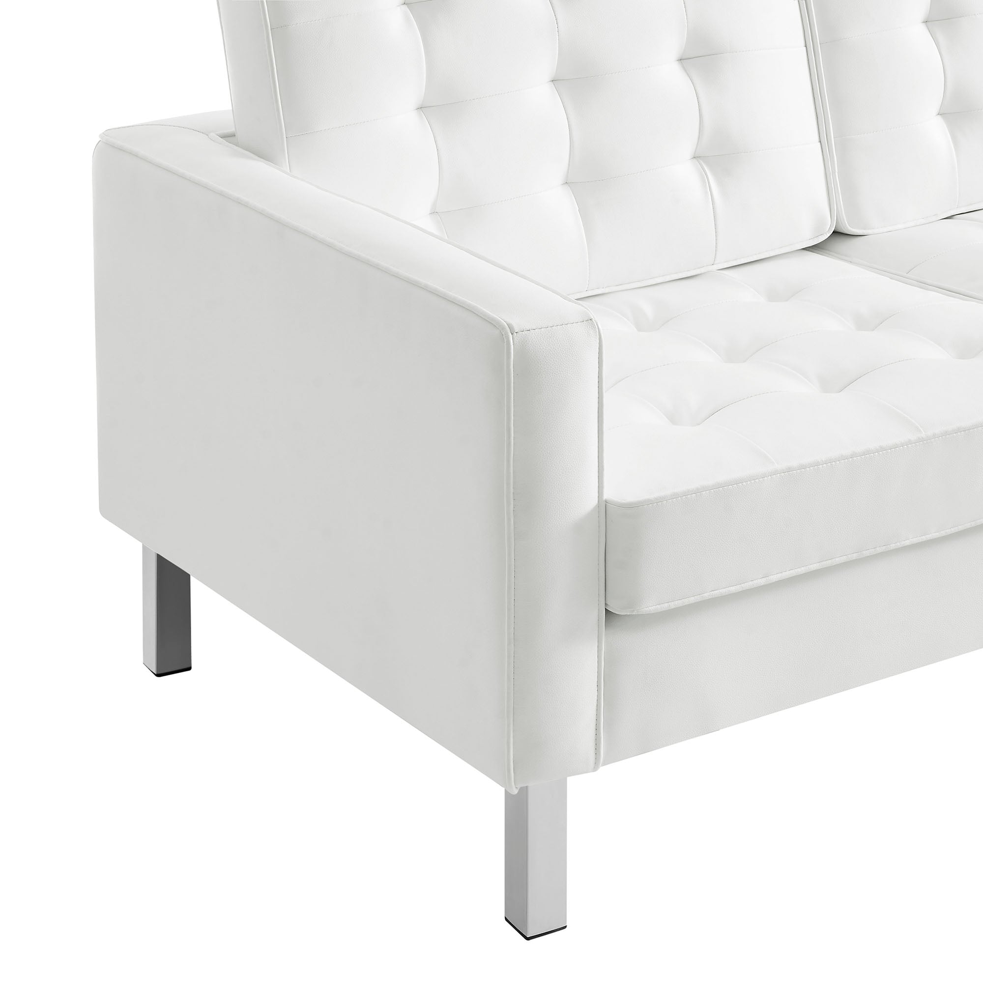 Loft Tufted Vegan Leather Sofa, Silver White