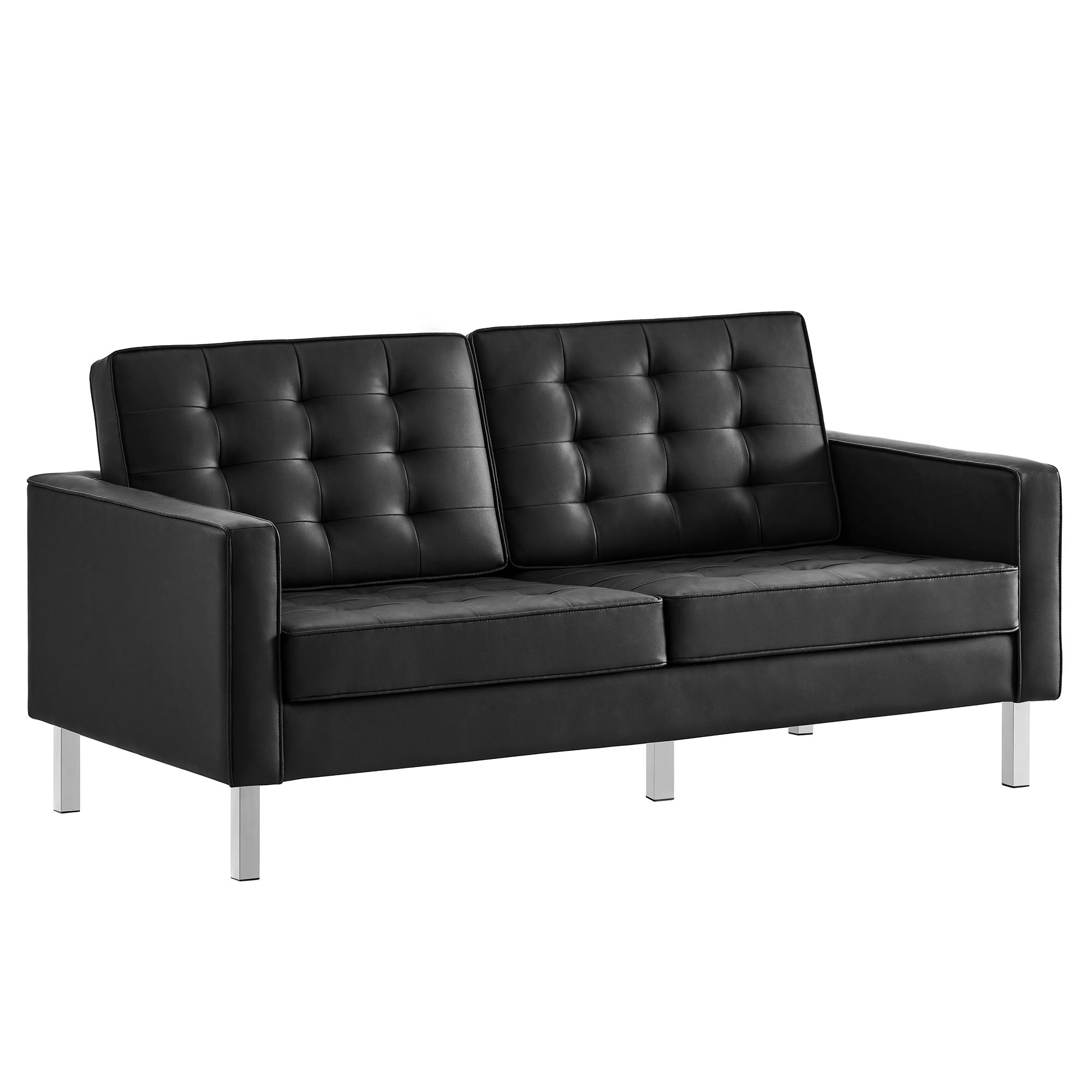 Loft Tufted Vegan Leather Loveseat, Silver Black