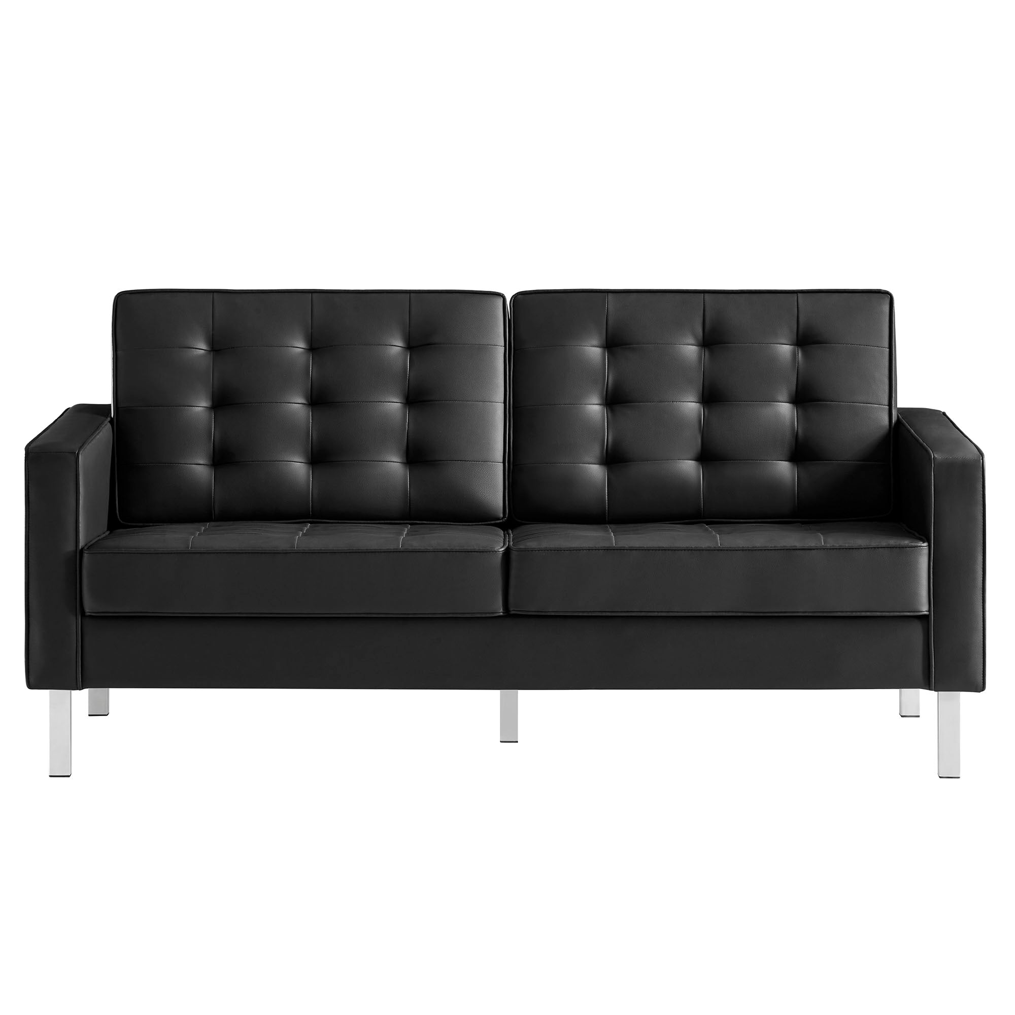 Loft Tufted Vegan Leather Loveseat, Silver Black