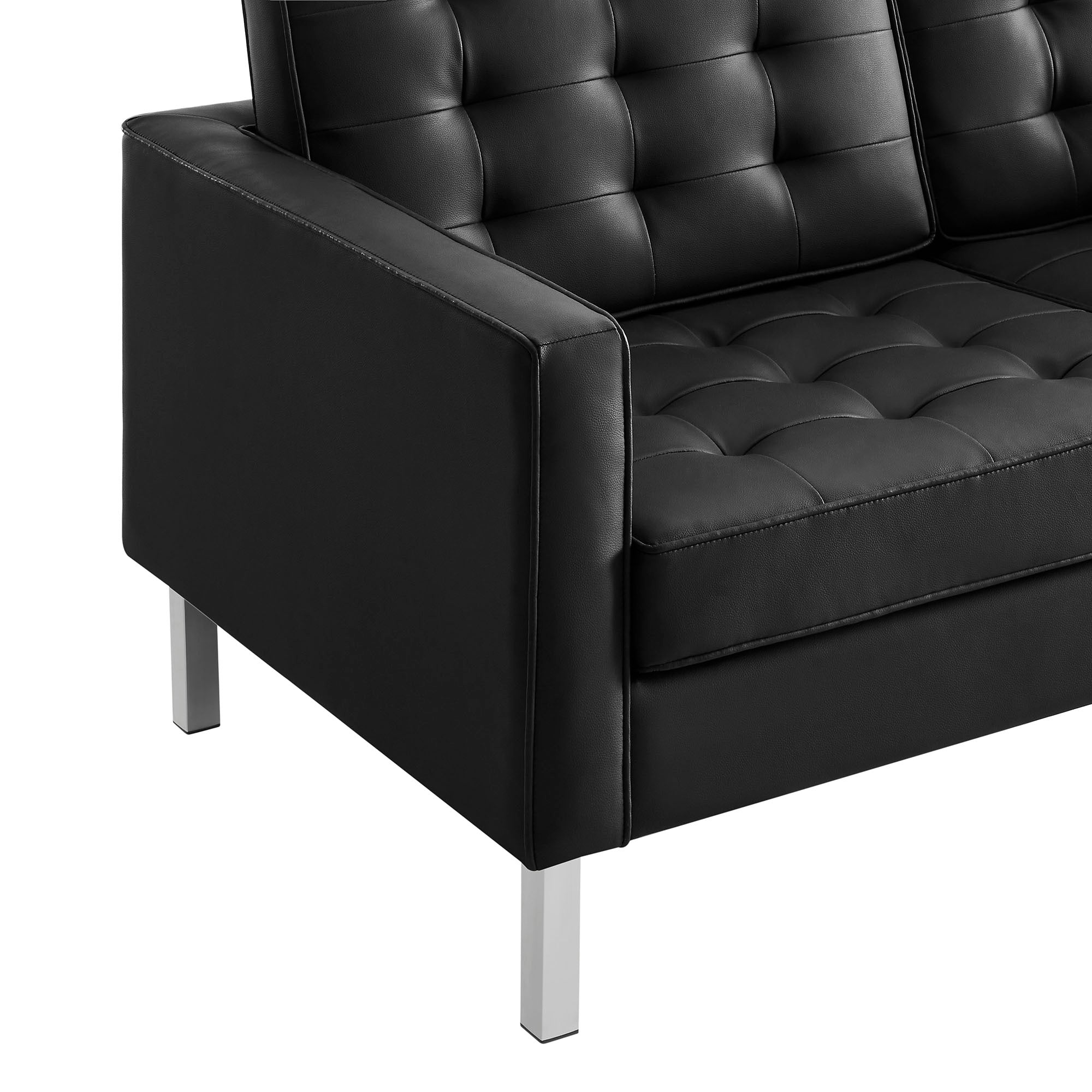 Loft Tufted Vegan Leather Loveseat, Silver Black
