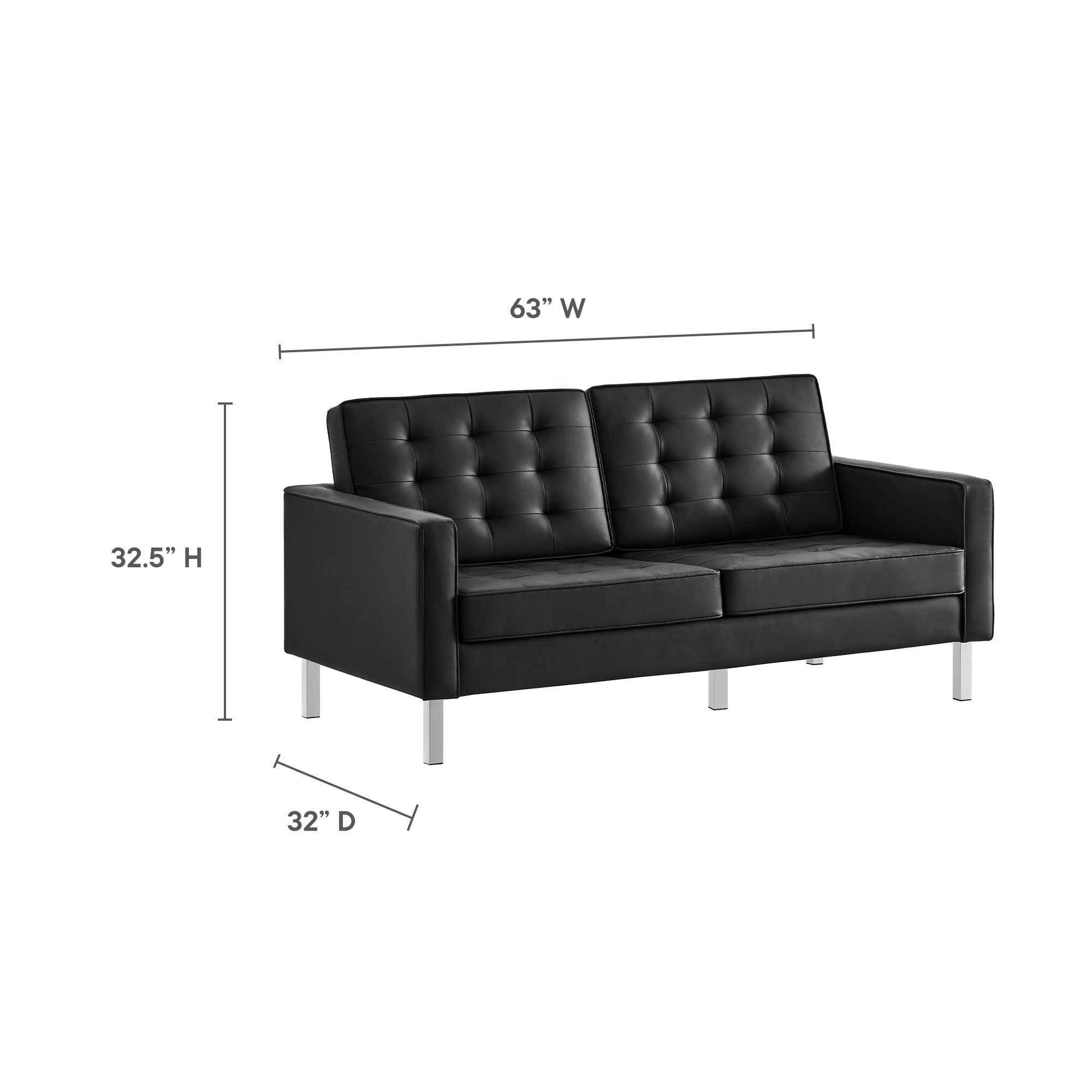 Loft Tufted Vegan Leather Loveseat, Silver Black
