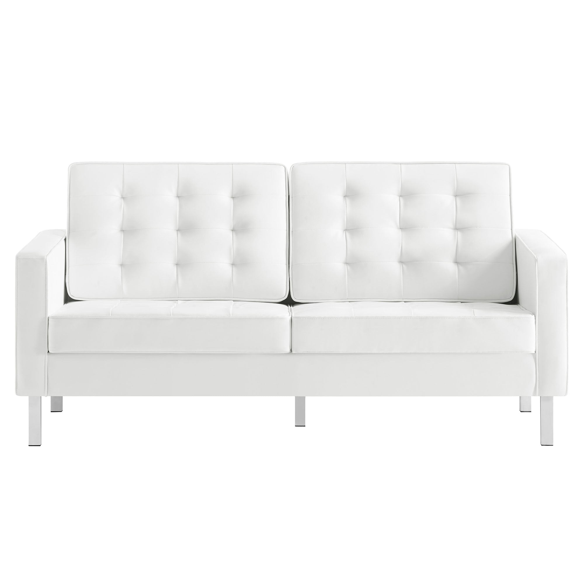 Loft Tufted Vegan Leather Loveseat, Silver White