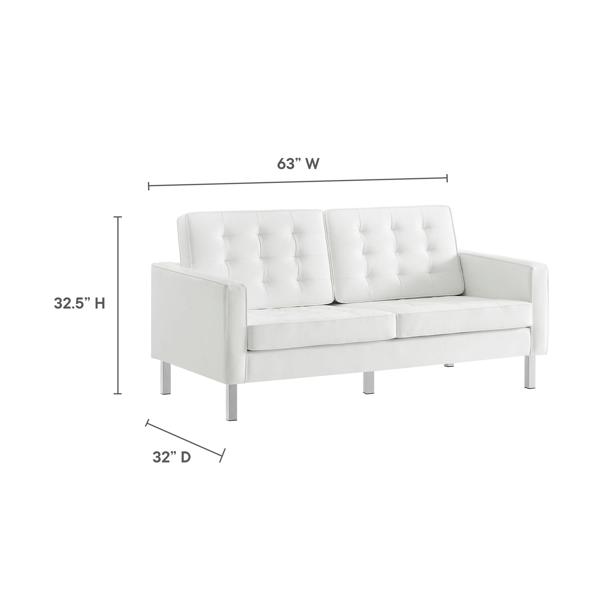 Loft Tufted Vegan Leather Loveseat, Silver White