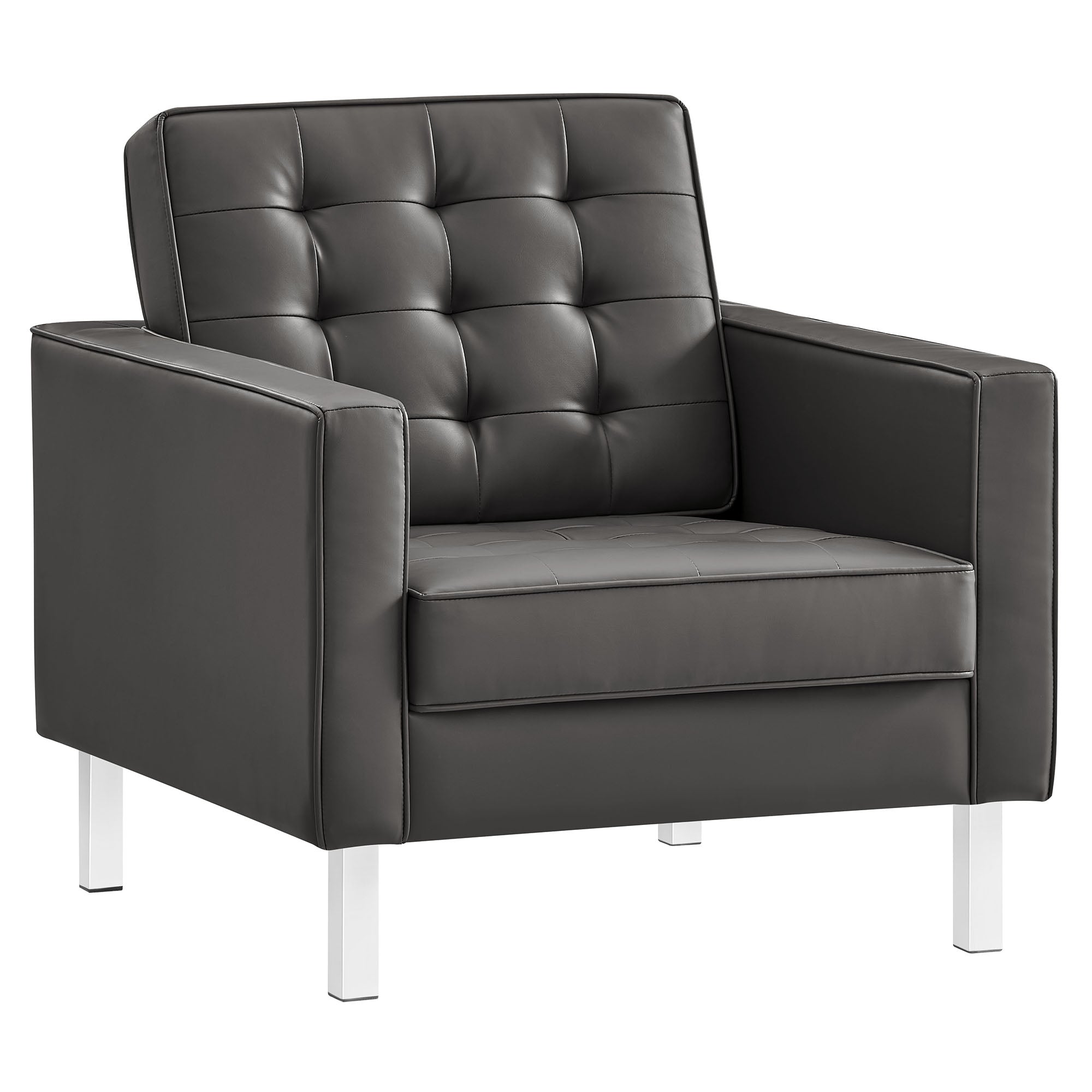 Loft Tufted Vegan Leather Armchair, Silver Gray