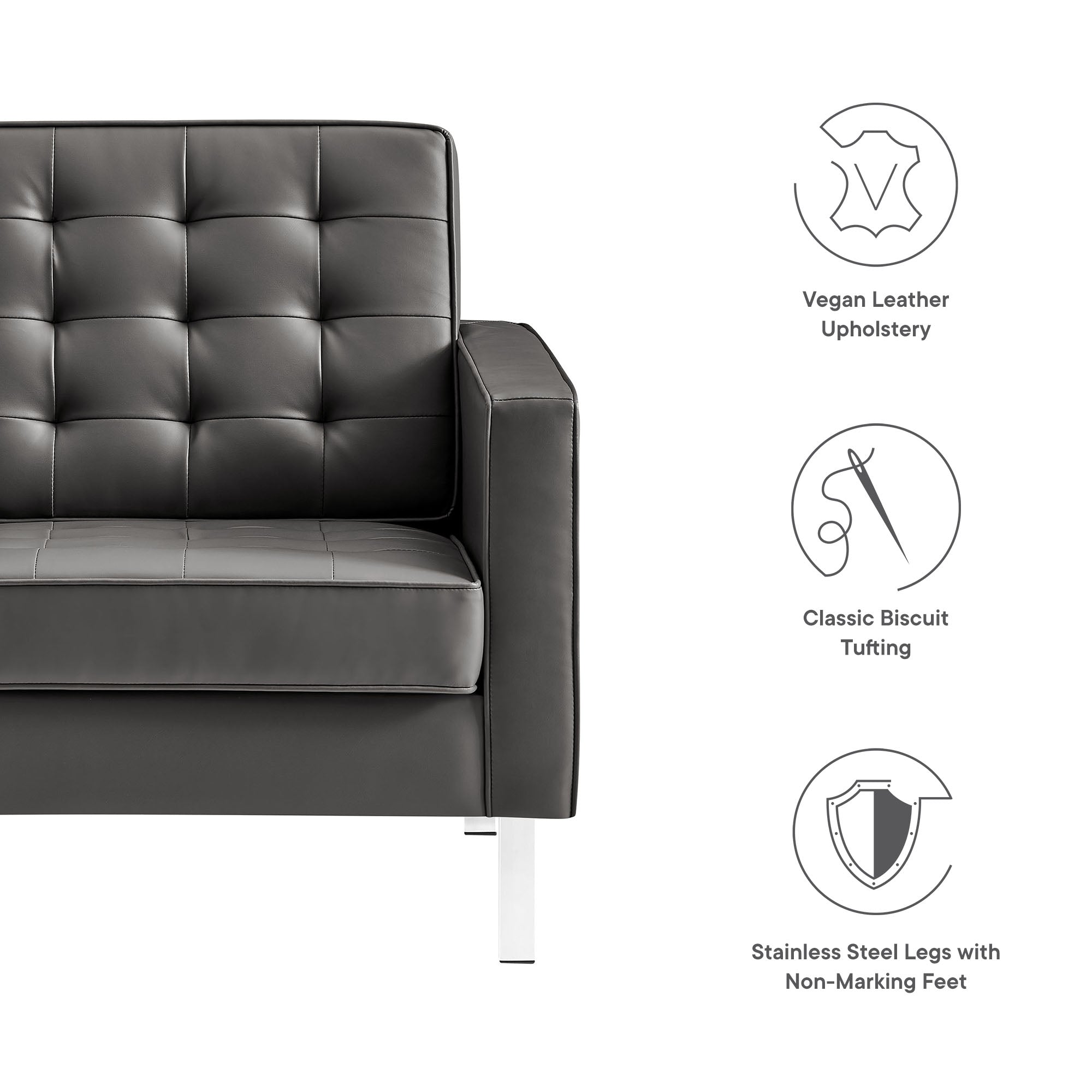 Loft Tufted Vegan Leather Armchair, Silver Gray