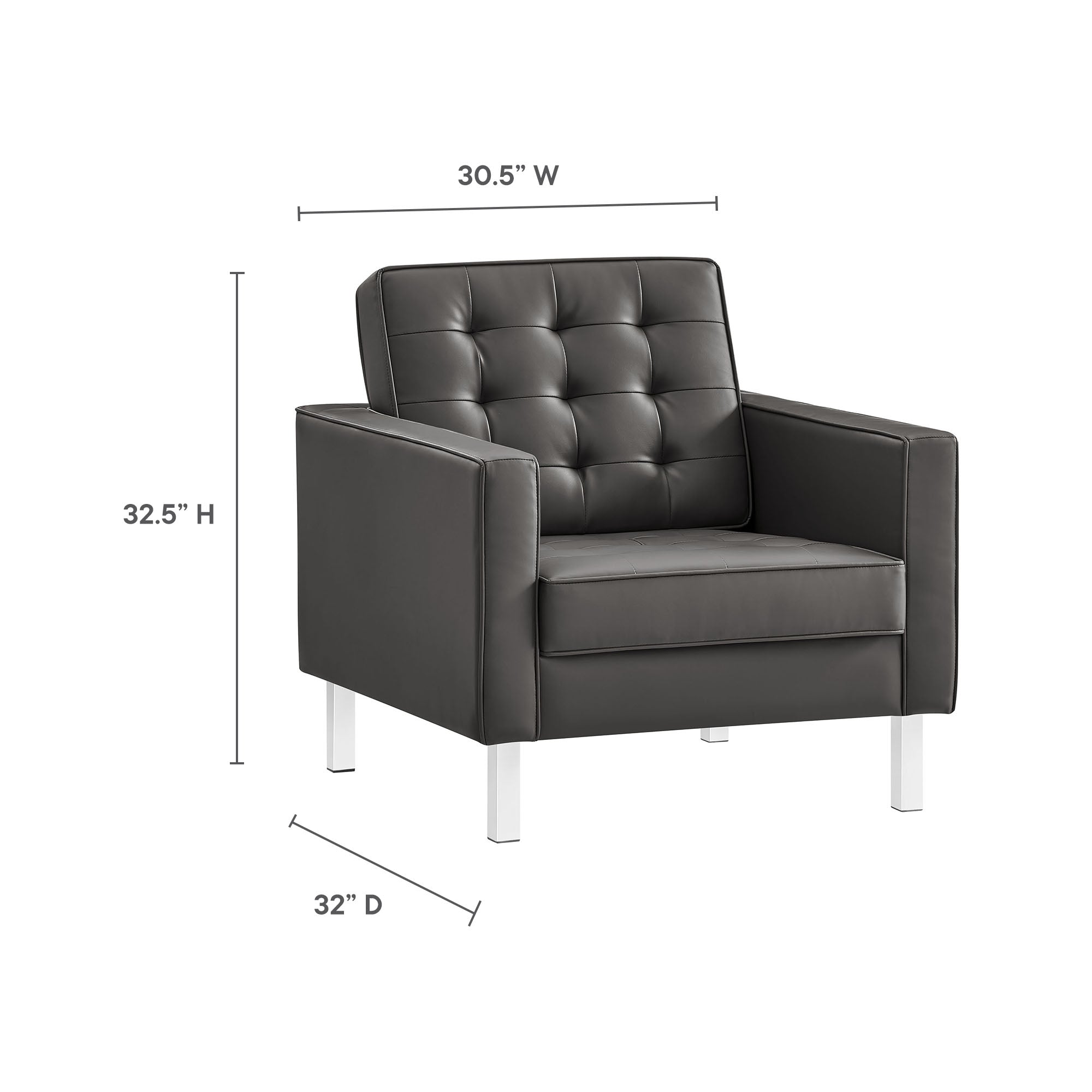 Loft Tufted Vegan Leather Armchair, Silver Gray