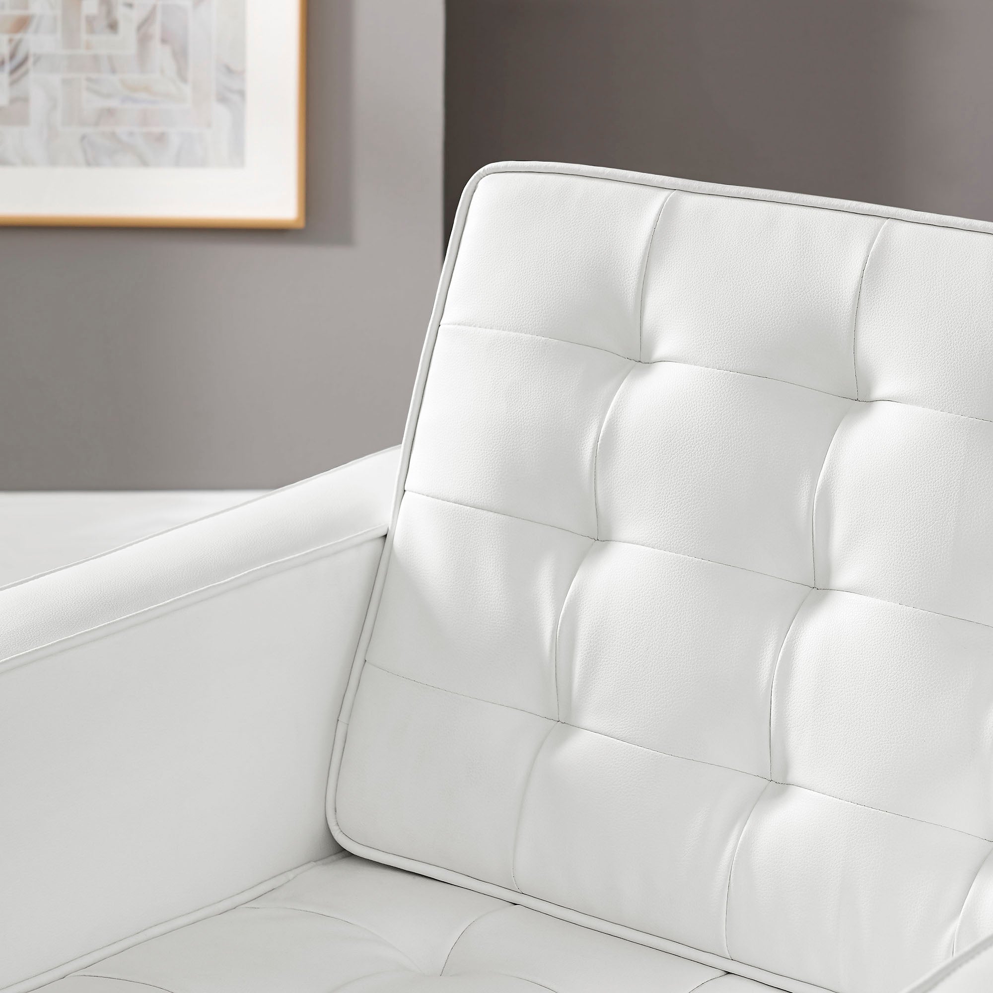 Loft Tufted Vegan Leather Armchair, Silver White
