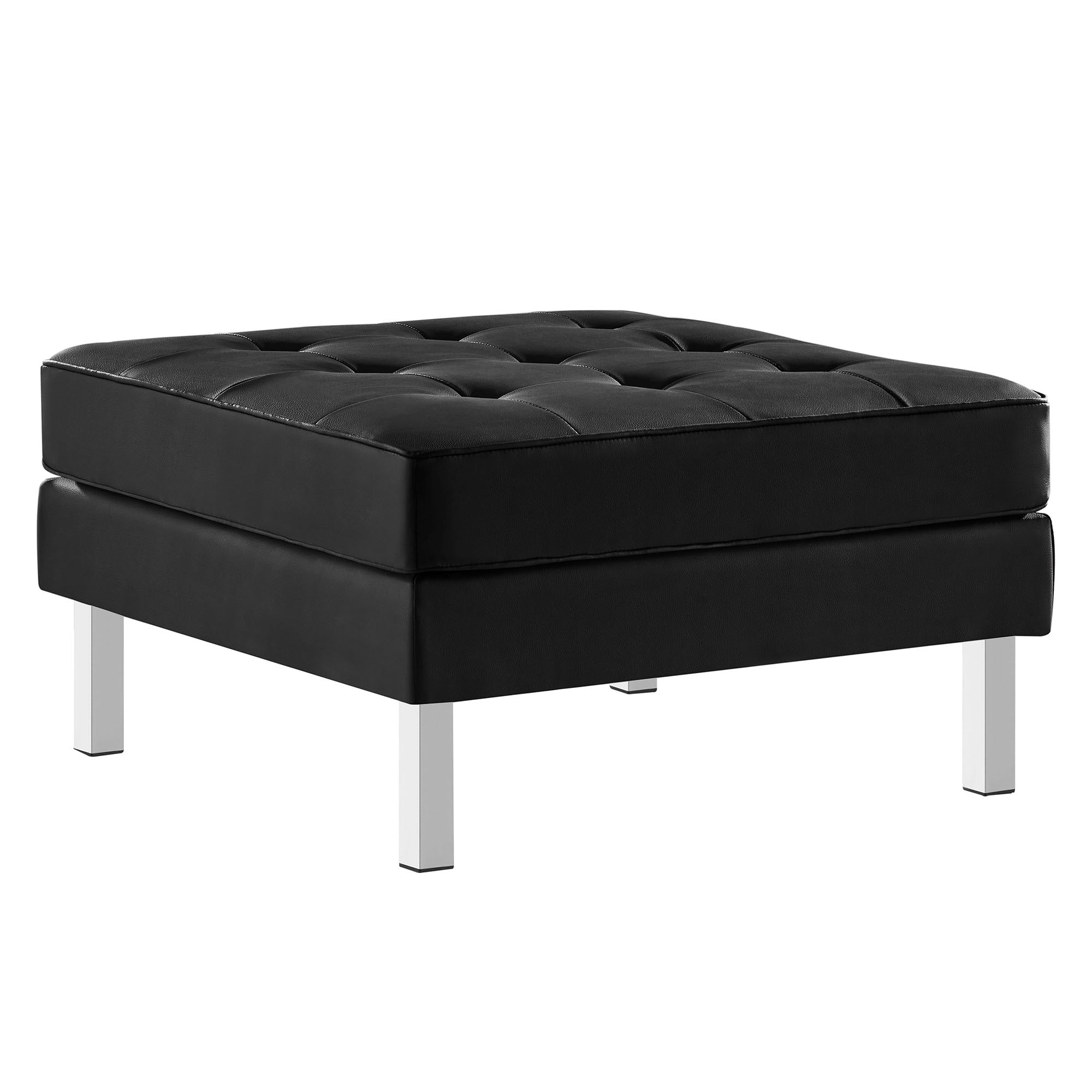 Loft Tufted Vegan Leather Ottoman, Silver Black