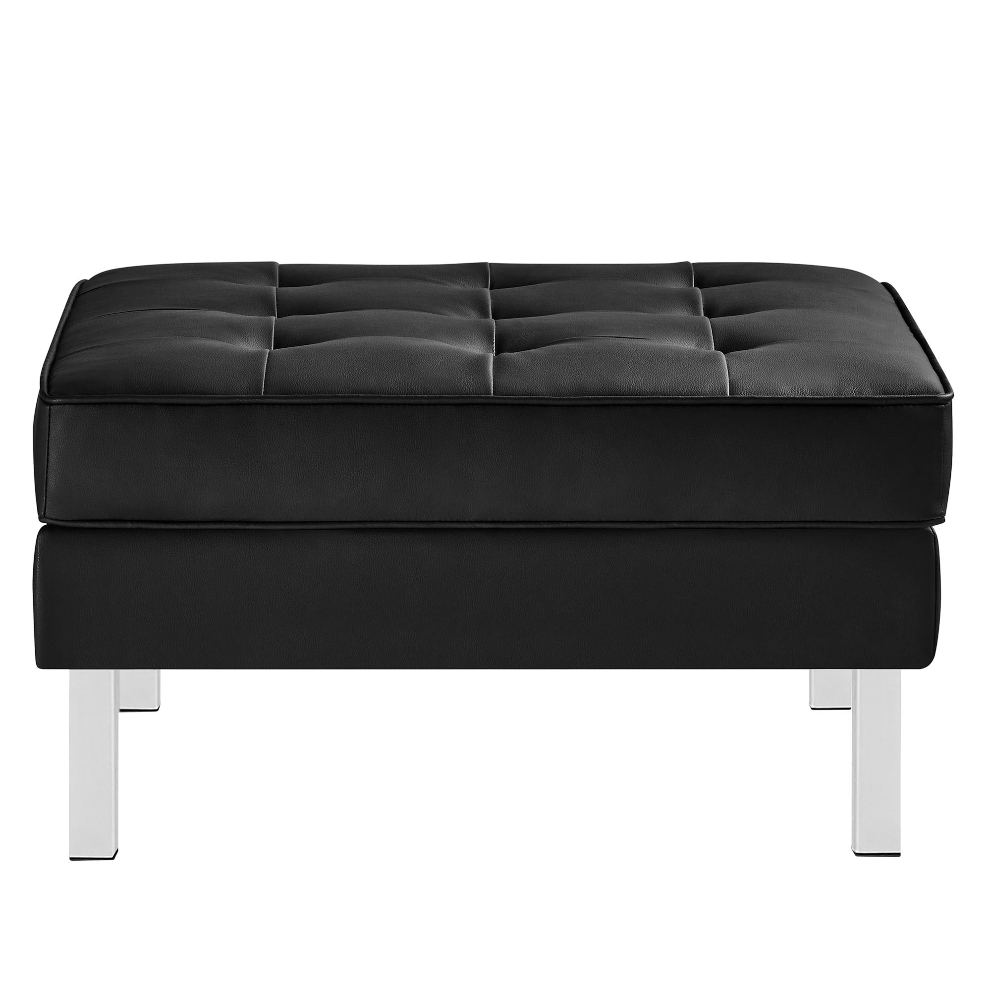 Loft Tufted Vegan Leather Ottoman, Silver Black