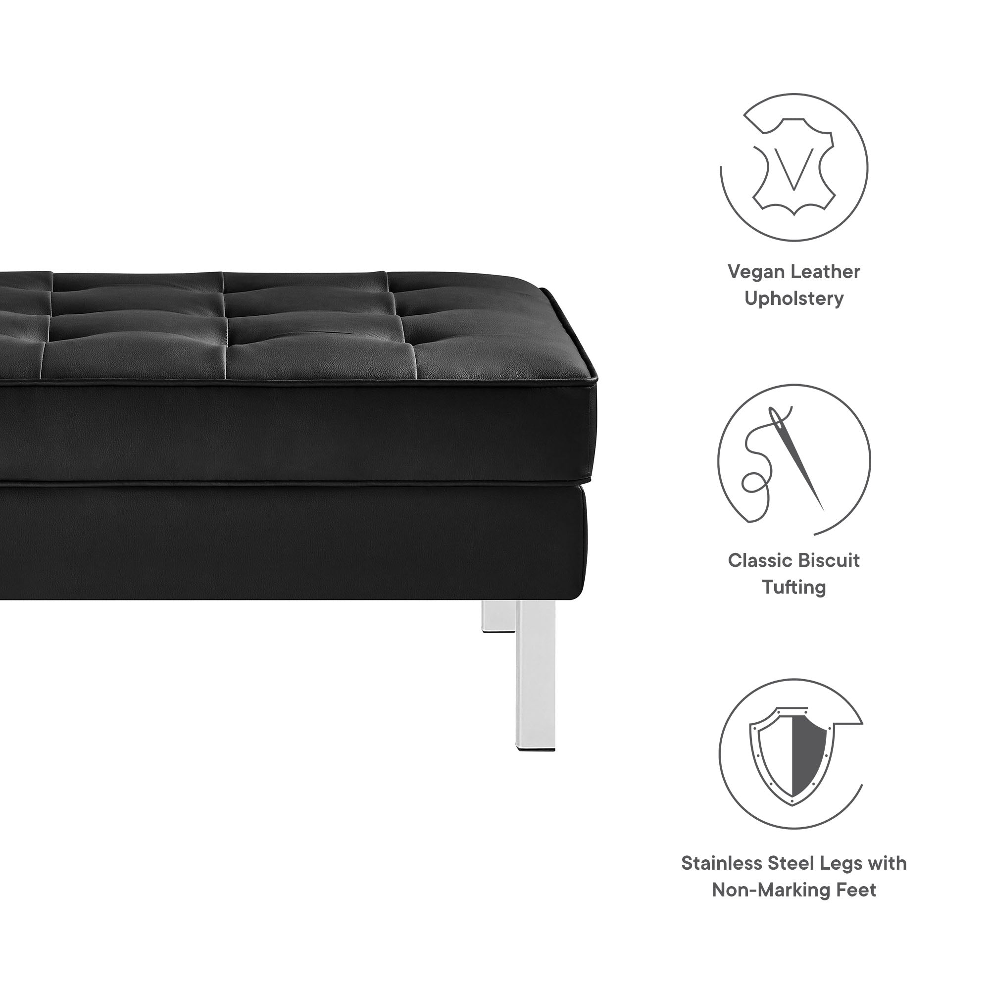 Loft Tufted Vegan Leather Ottoman, Silver Black