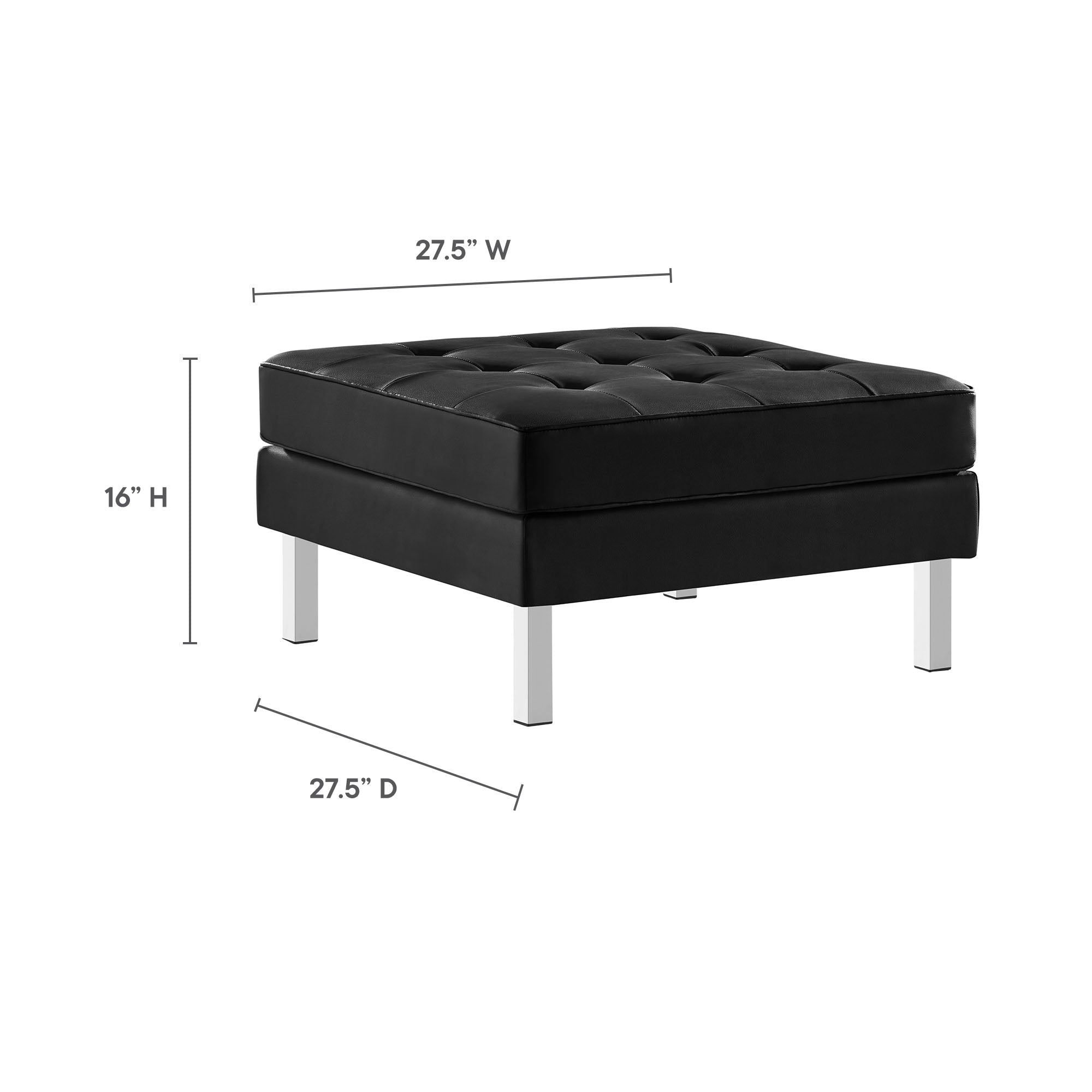 Loft Tufted Vegan Leather Ottoman, Silver Black