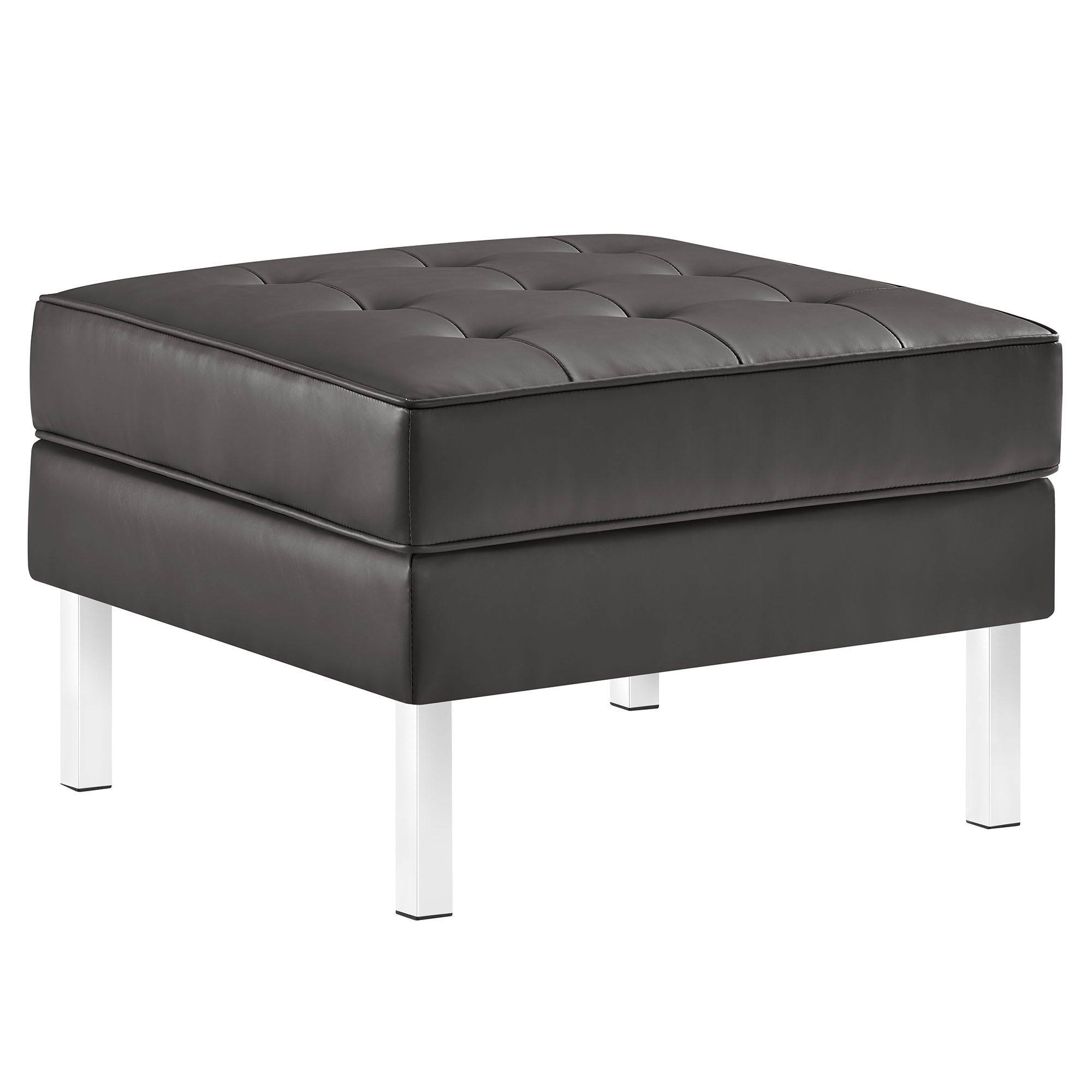 Loft Tufted Vegan Leather Ottoman, Silver Gray