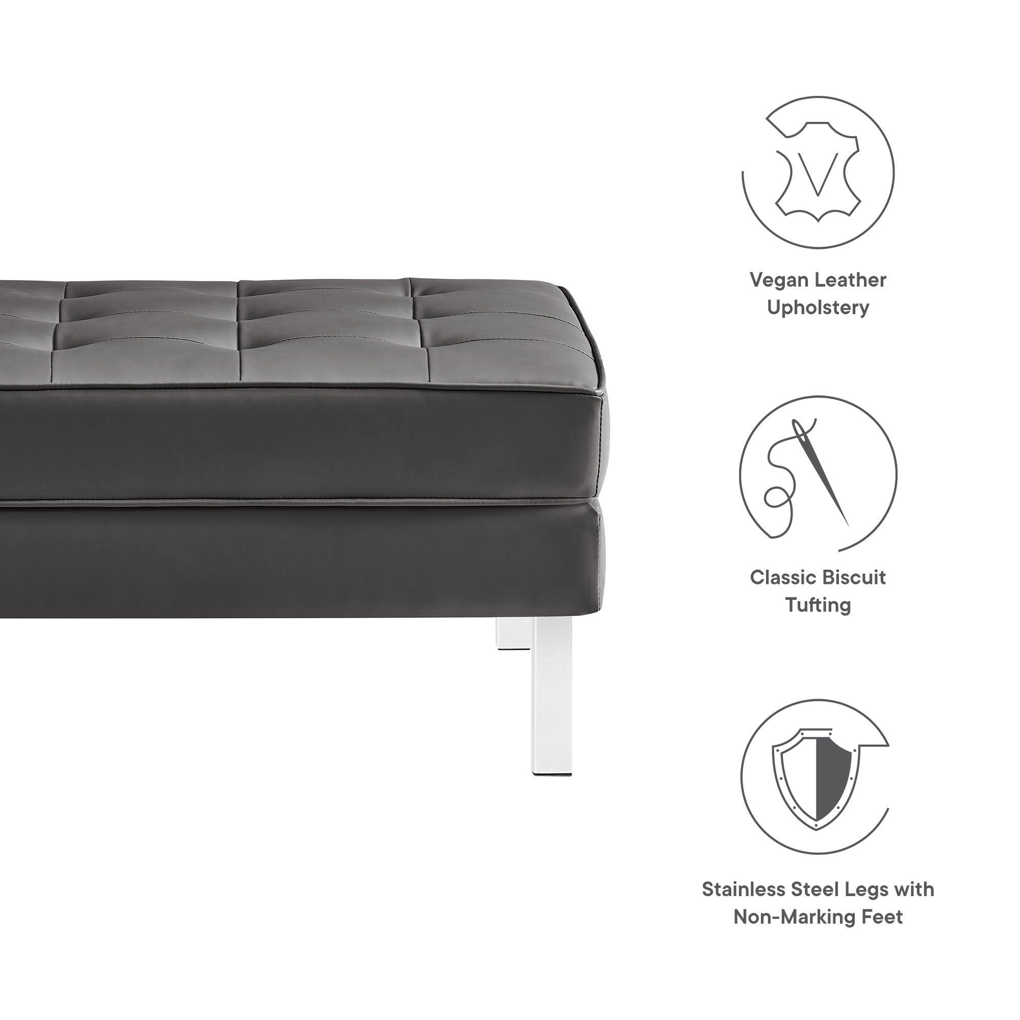 Loft Tufted Vegan Leather Ottoman, Silver Gray
