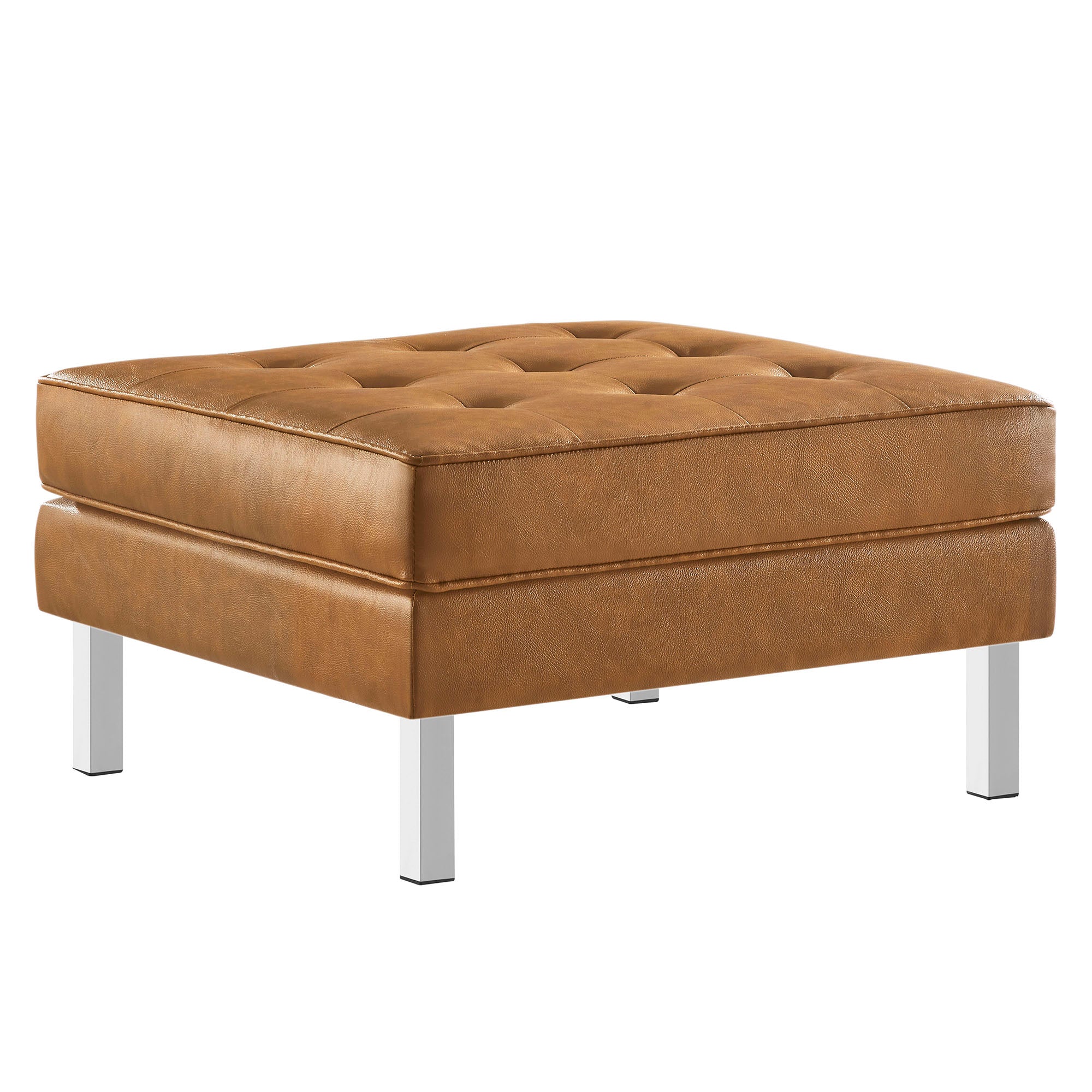 Loft Tufted Vegan Leather Ottoman, Silver Tan
