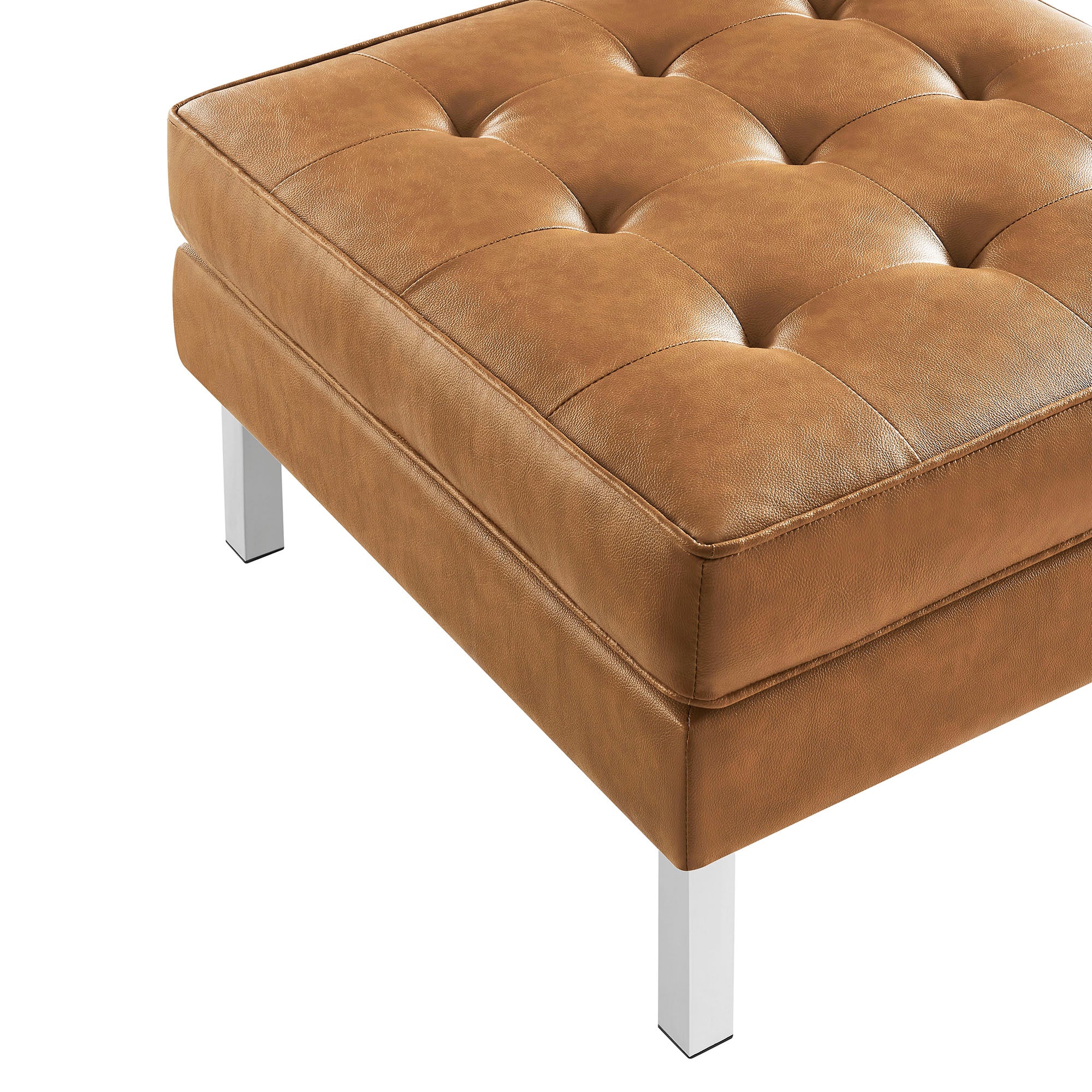 Loft Tufted Vegan Leather Ottoman, Silver Tan