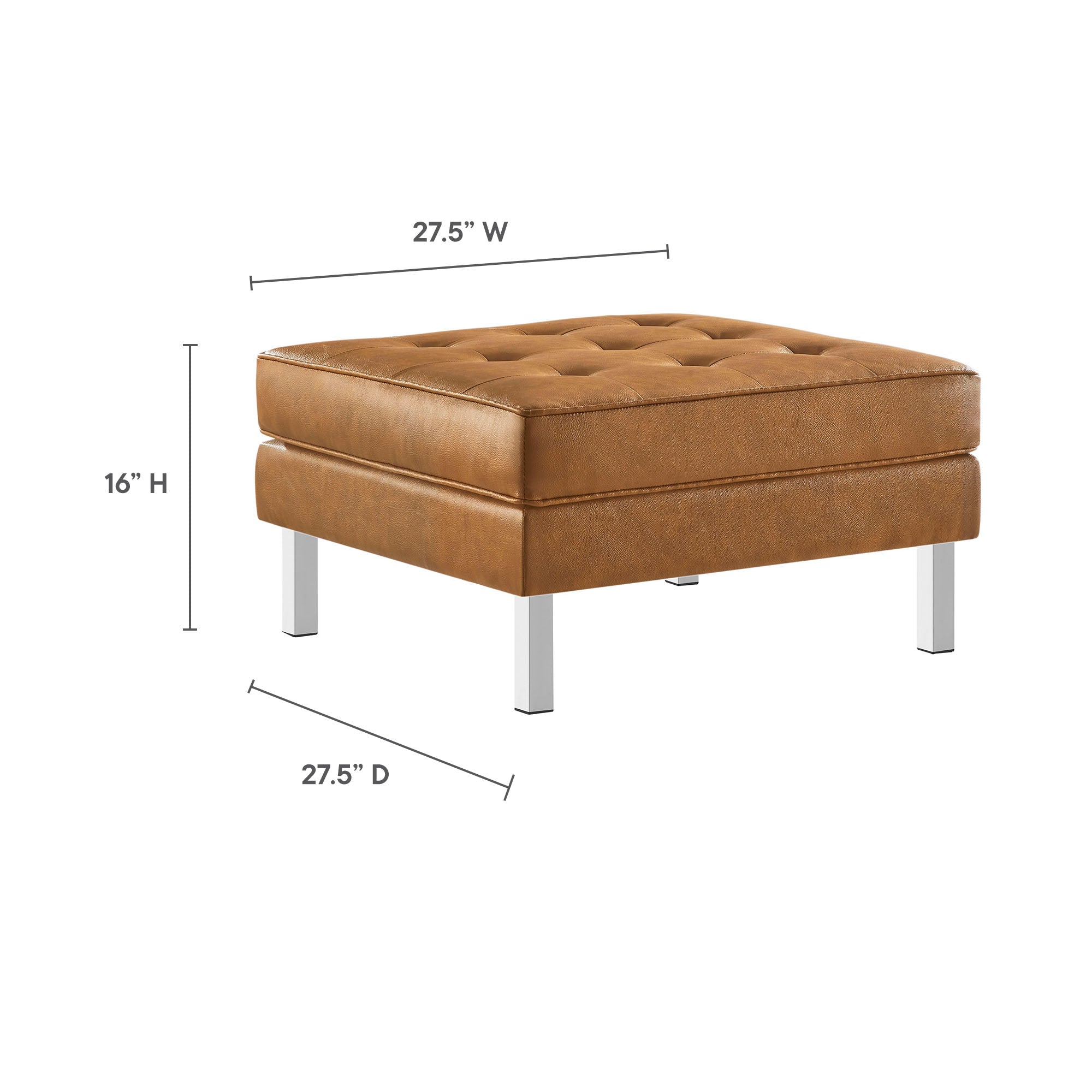 Loft Tufted Vegan Leather Ottoman, Silver Tan