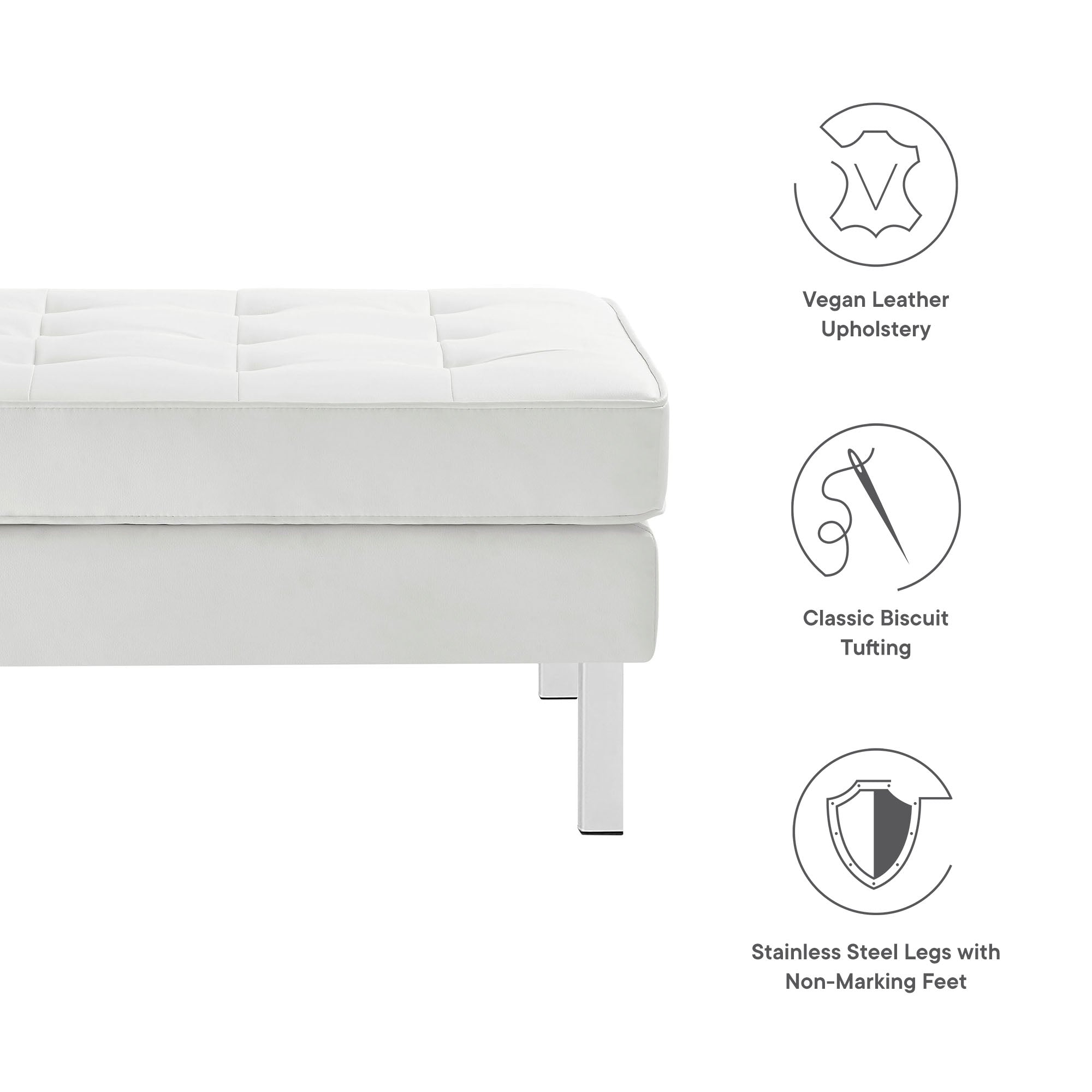 Loft Tufted Vegan Leather Ottoman, Silver White