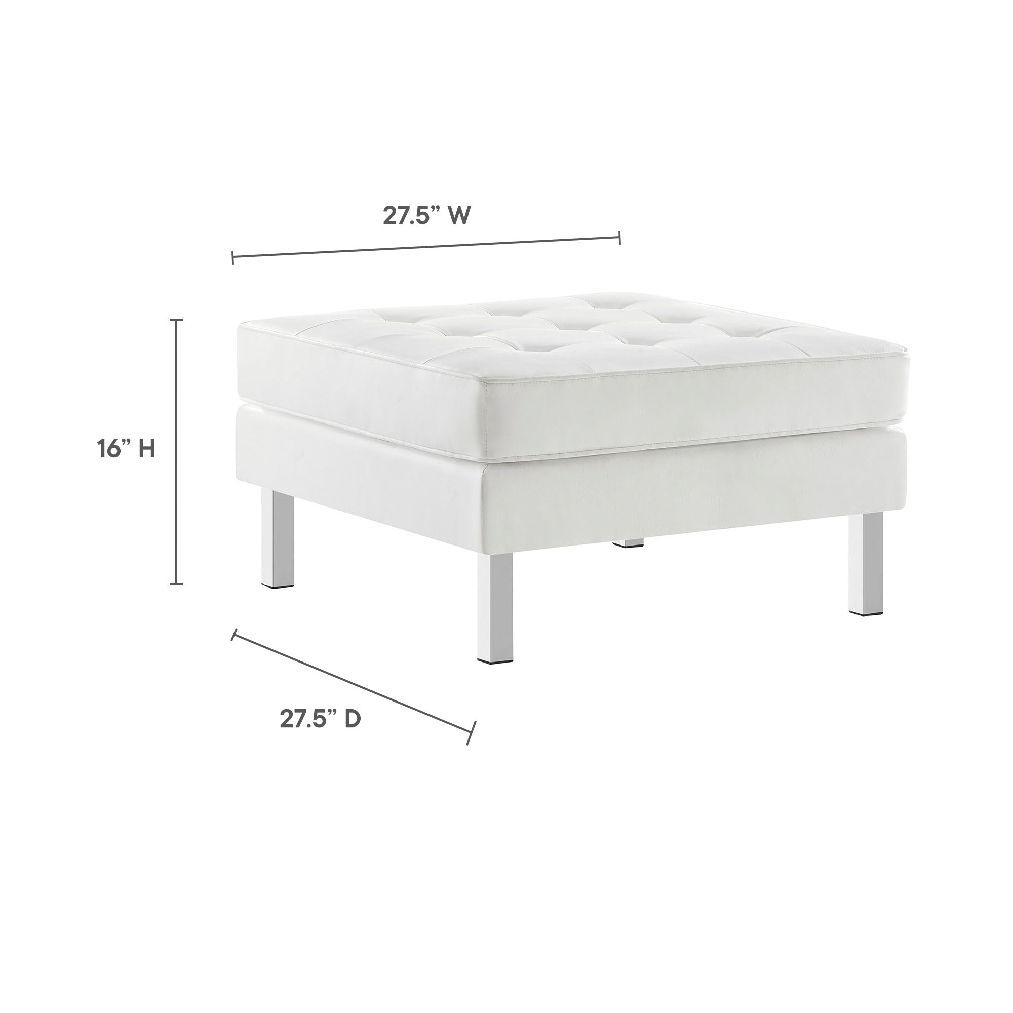 Loft Tufted Vegan Leather Ottoman, Silver White