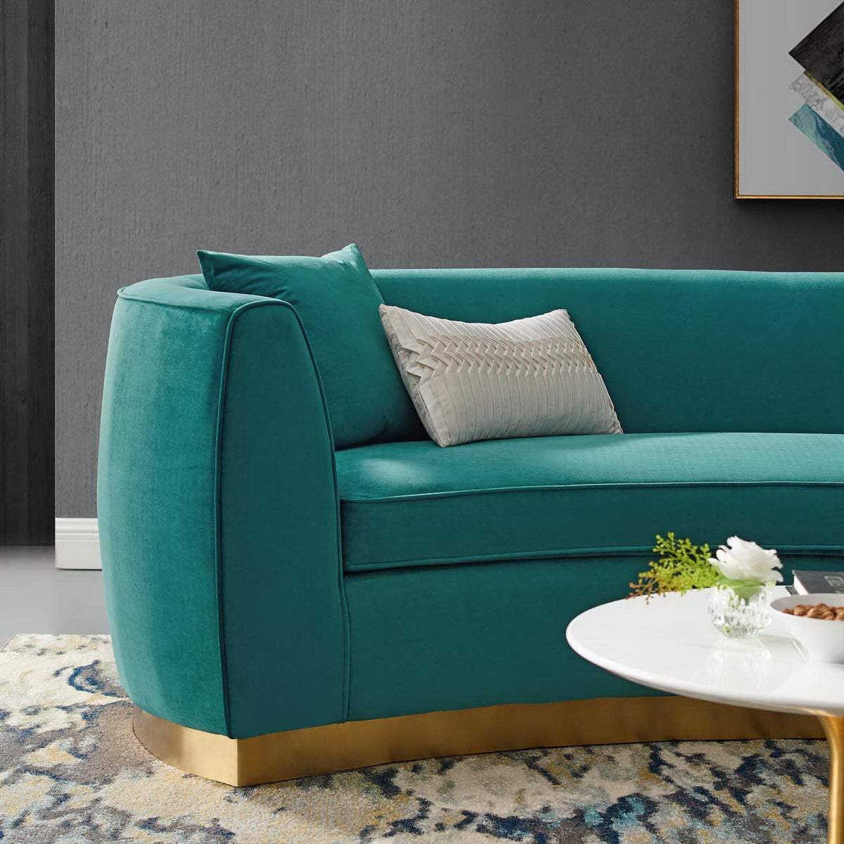 Resolute Curved Performance Velvet Sofa, Teal
