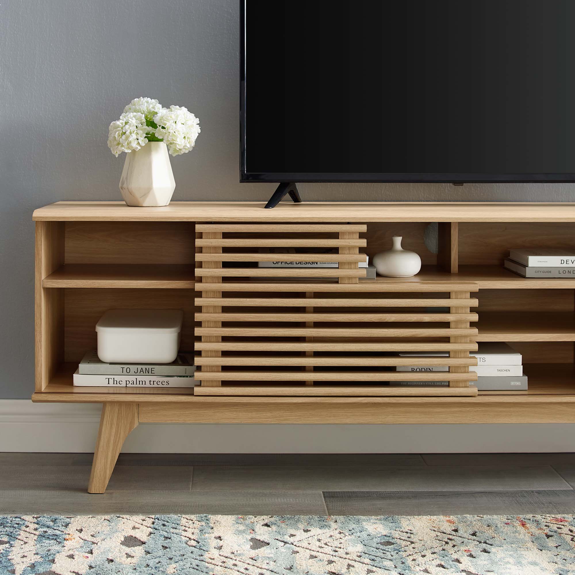 Render 71" Media Console TV Stand, Oak
