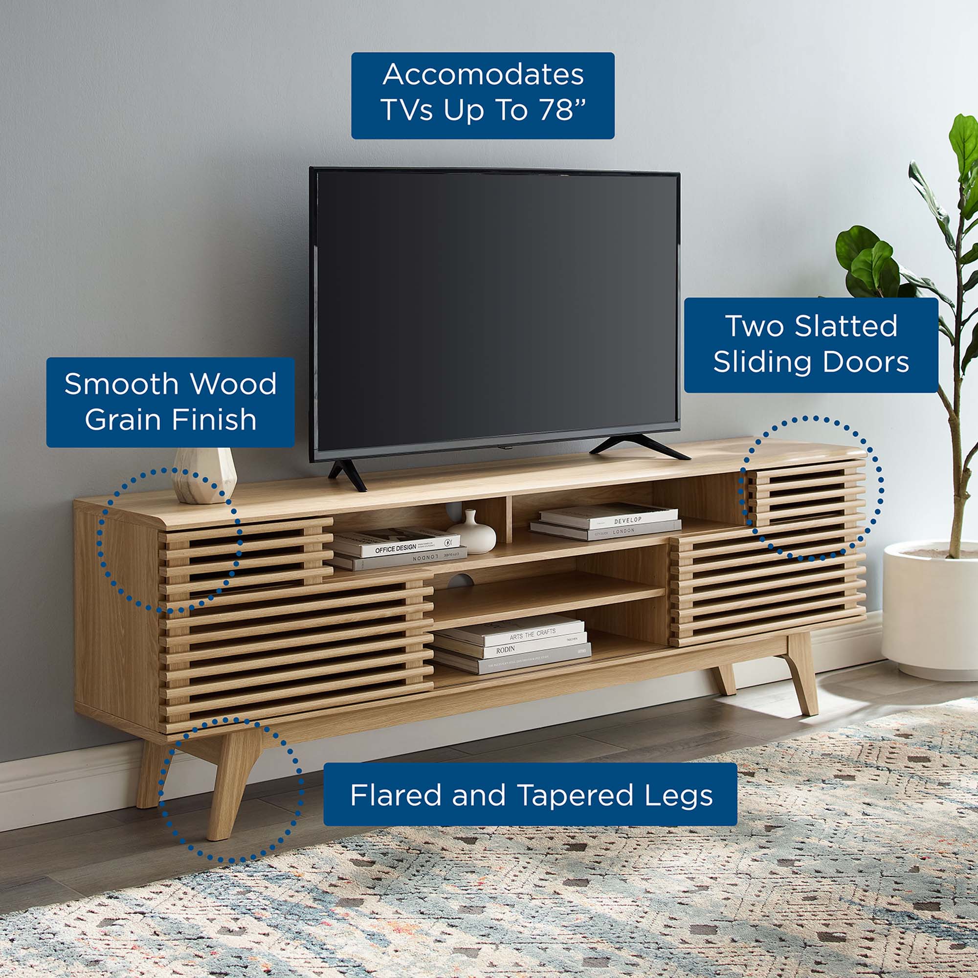 Render 71" Media Console TV Stand, Oak