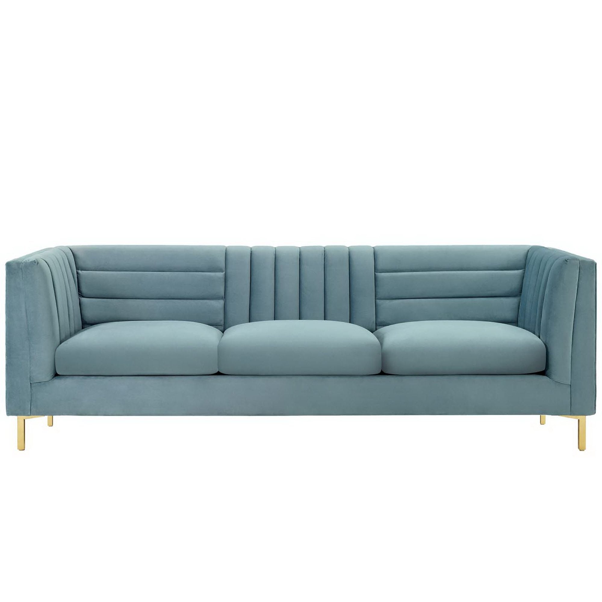 Ingenuity Channel Tufted Performance Velvet Sofa, Light Blue