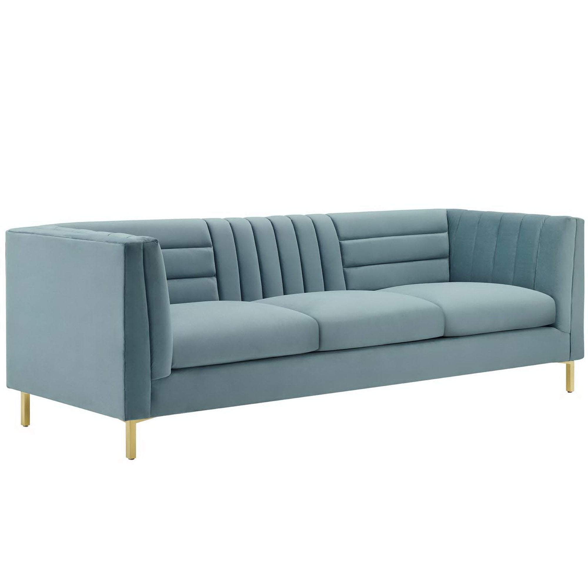Ingenuity Channel Tufted Performance Velvet Sofa, Light Blue
