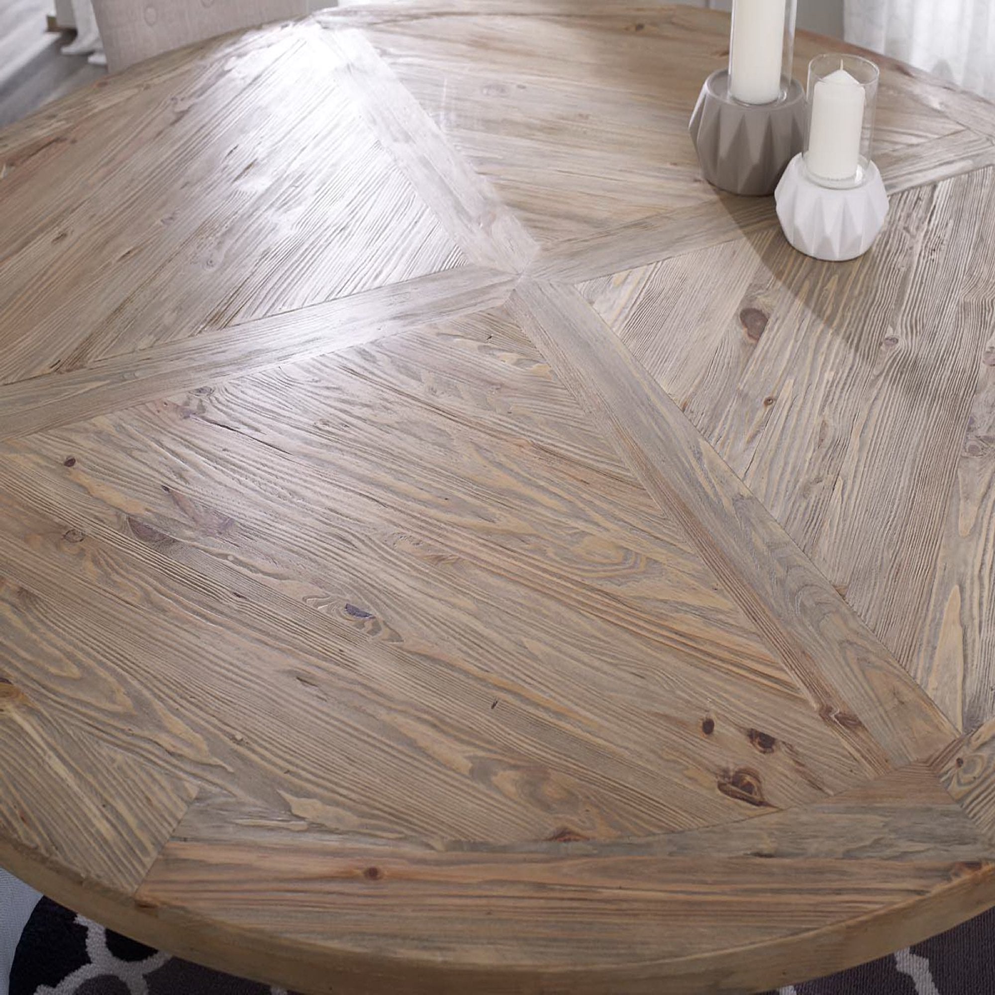 Stitch 71" Round Pine Wood Dining Table, Brown