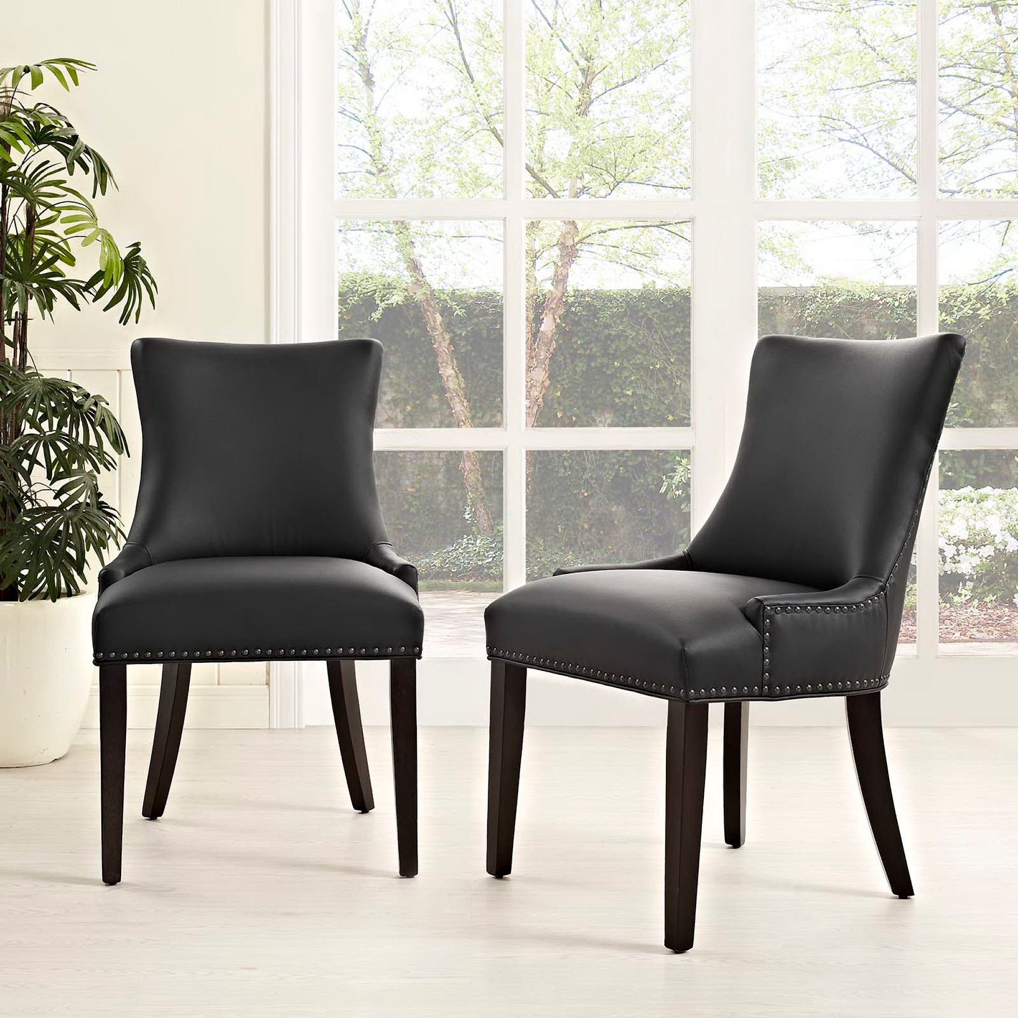 Marquis Faux Leather Dining Chair Set of 2, Black