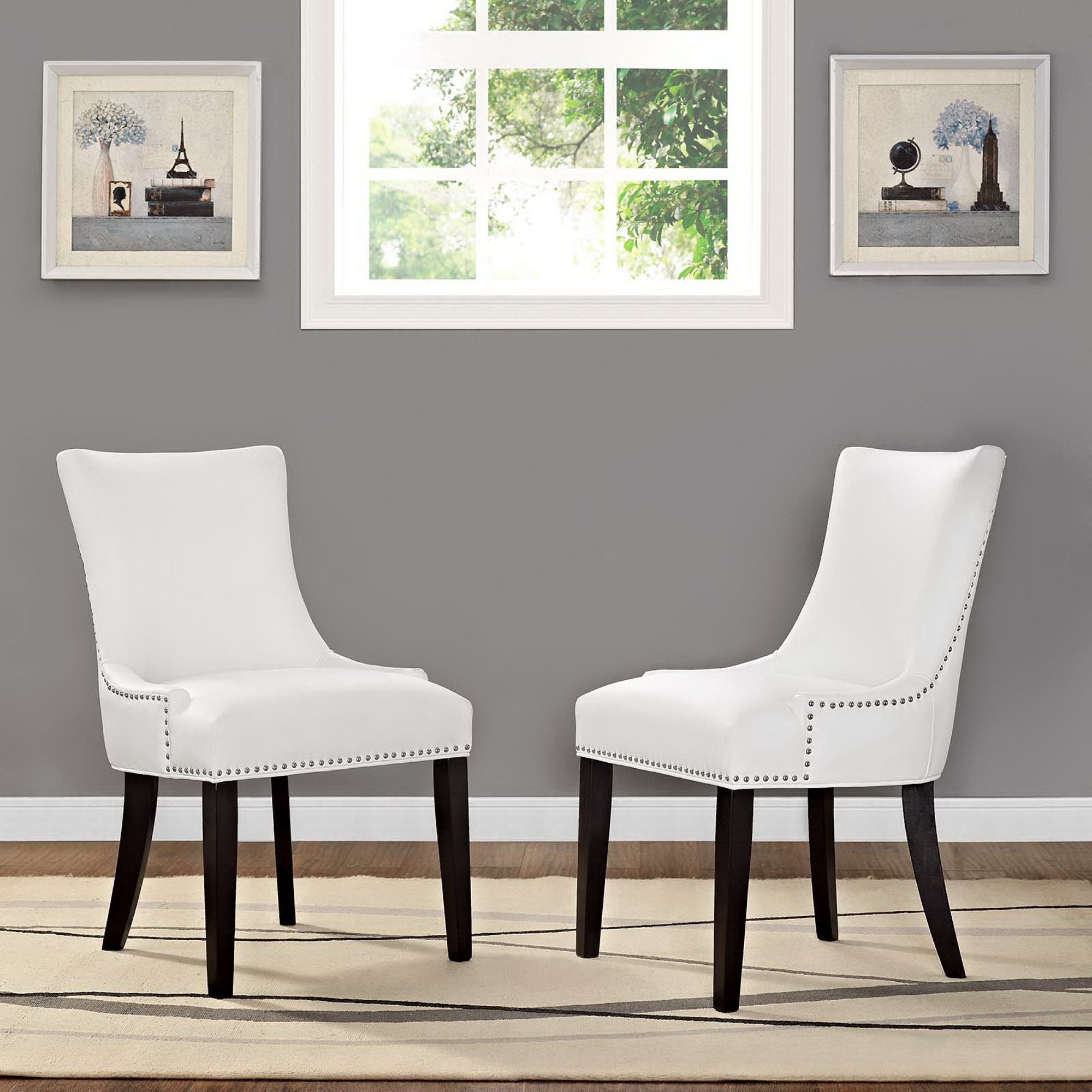 Marquis Faux Leather Dining Chair Set of 2, White