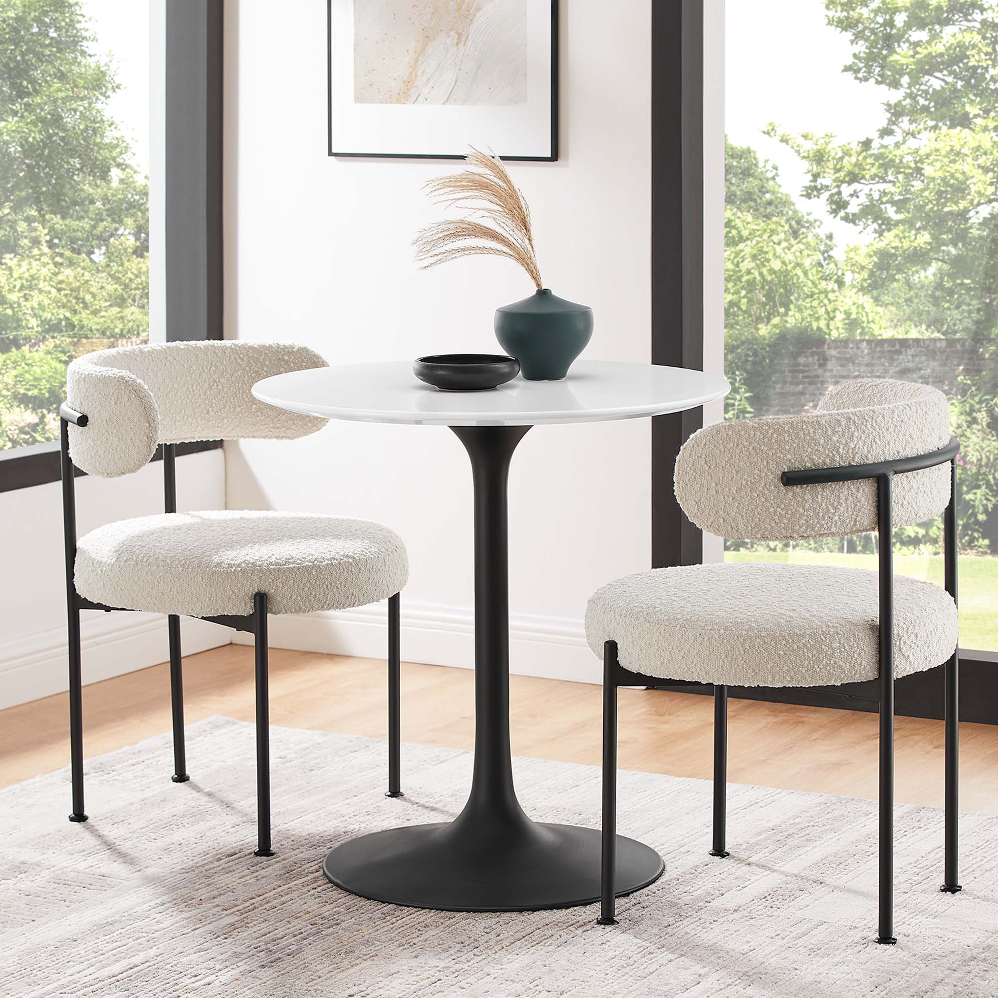 Lippa 28" Round Wood Dining Table, Black White