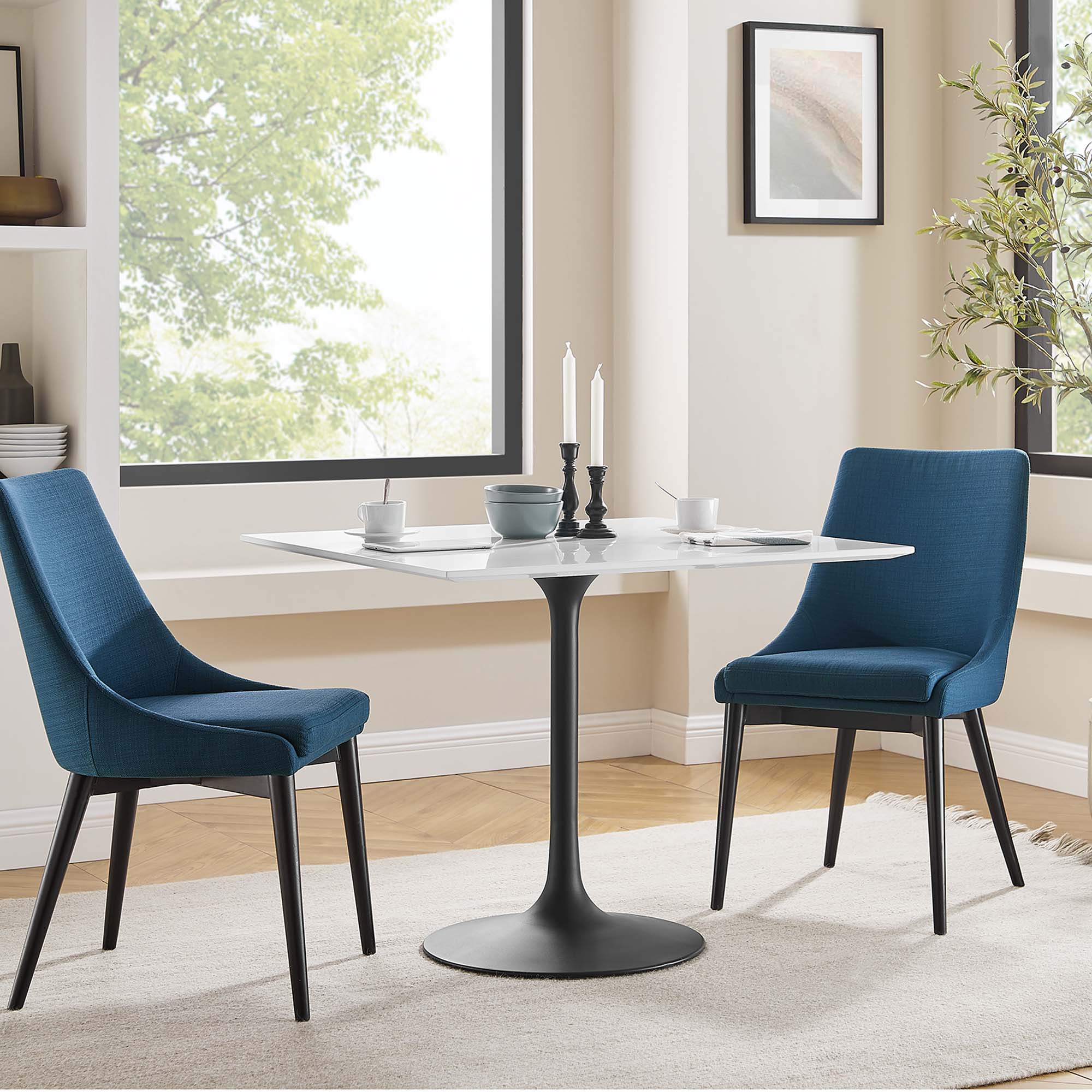 Lippa 36" Square Wood Dining Table, Black White