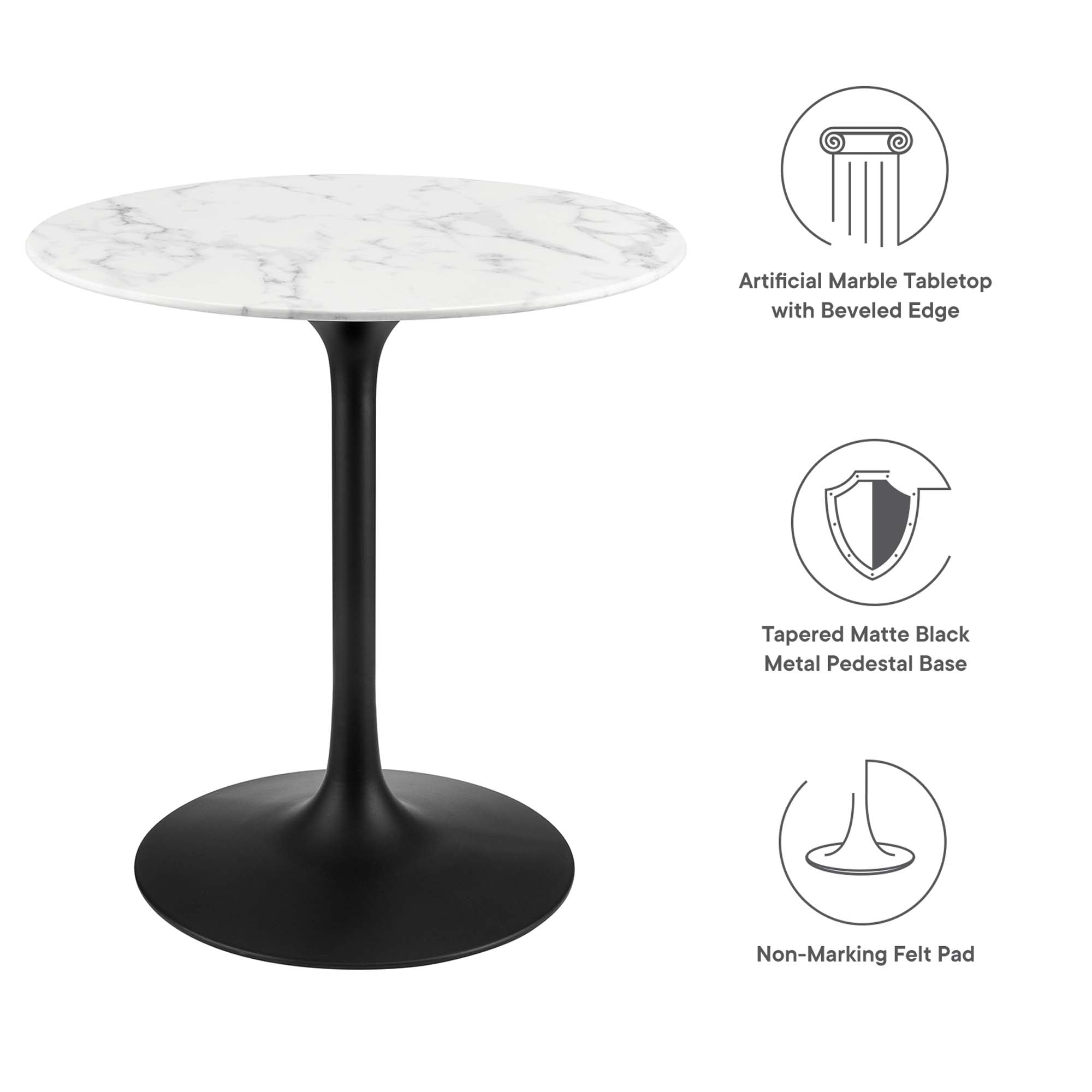 Lippa 28" Round Faux Marble Dining Table, Black White
